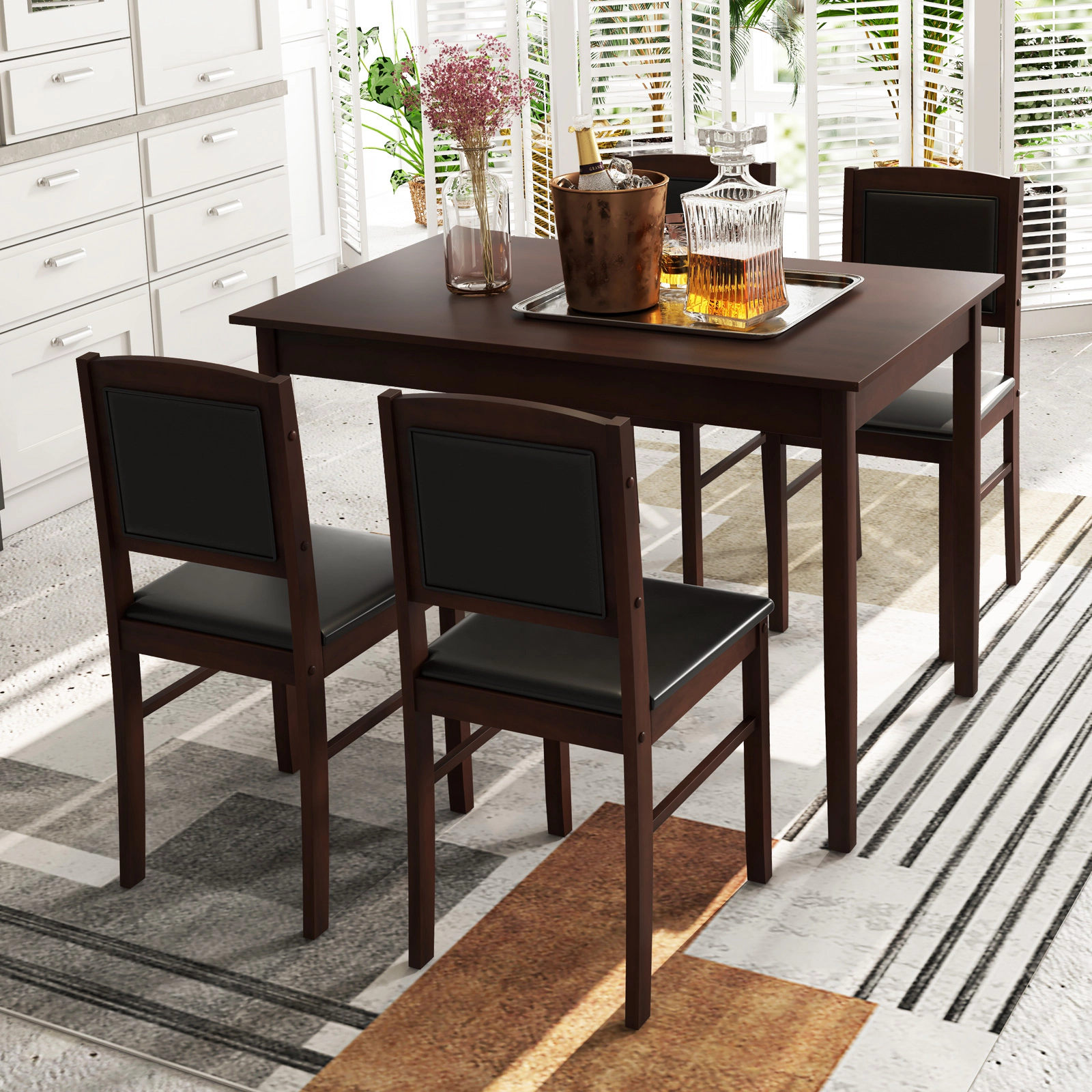 LJG 5-Piece Dining Set for 4 with Rubber Wood Legs Small Room