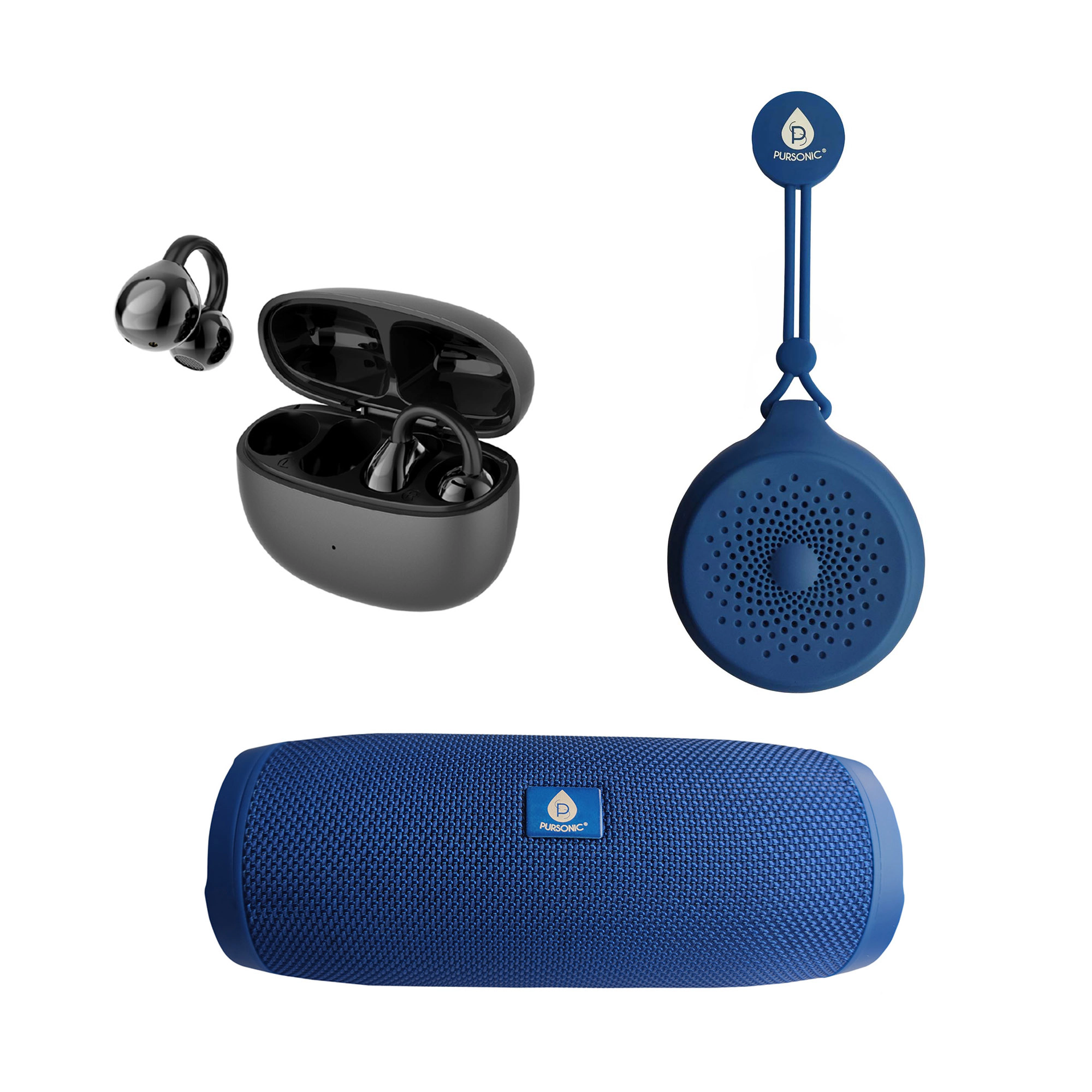 Pursonic Unisex Total Audio Freedom Collection: Wireless Earbuds, 360° Speaker & Waterproof Suction Speaker