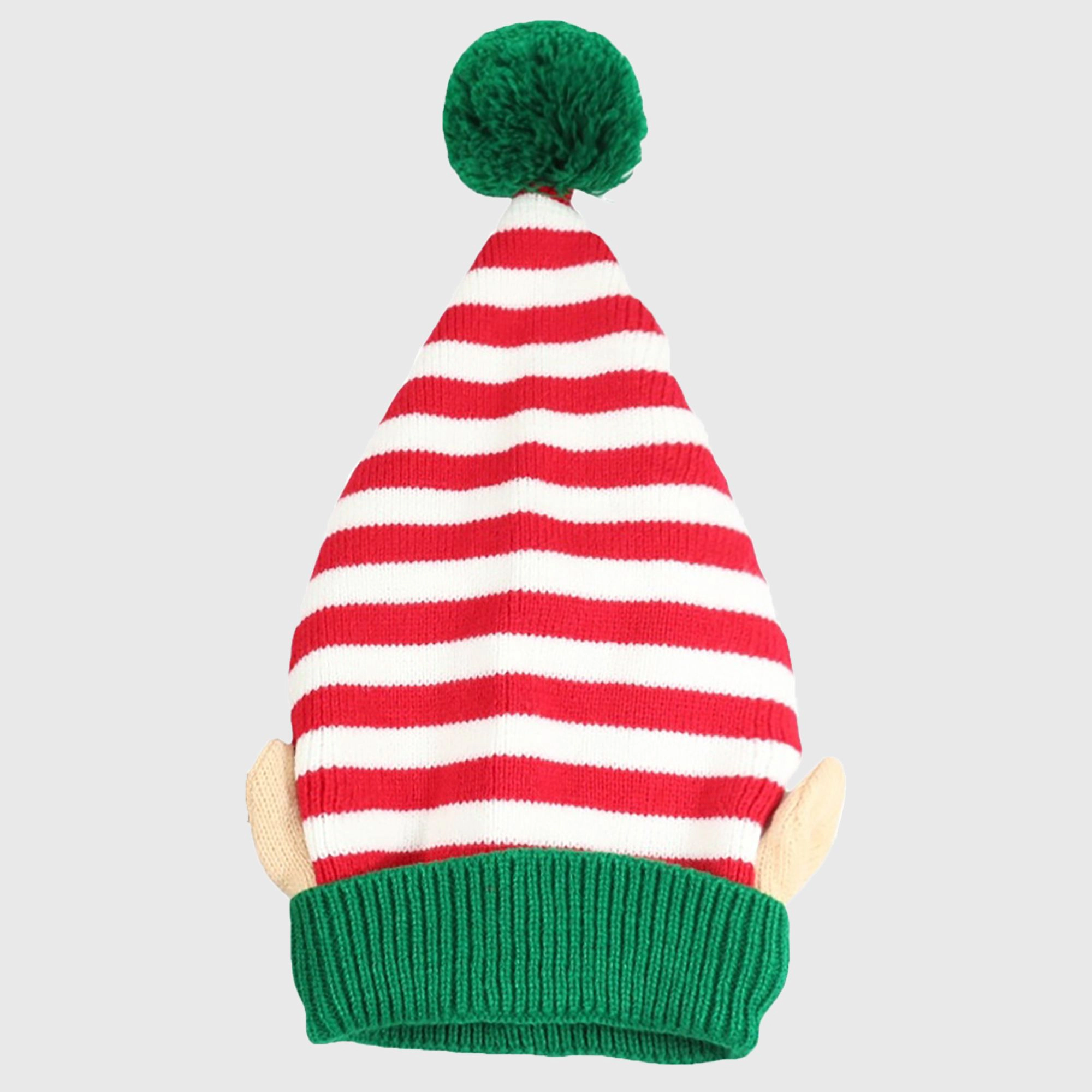 Anna-Kaci Women's Christmas Striped Elf Ear Pom-Pom Knit Beanie Hat