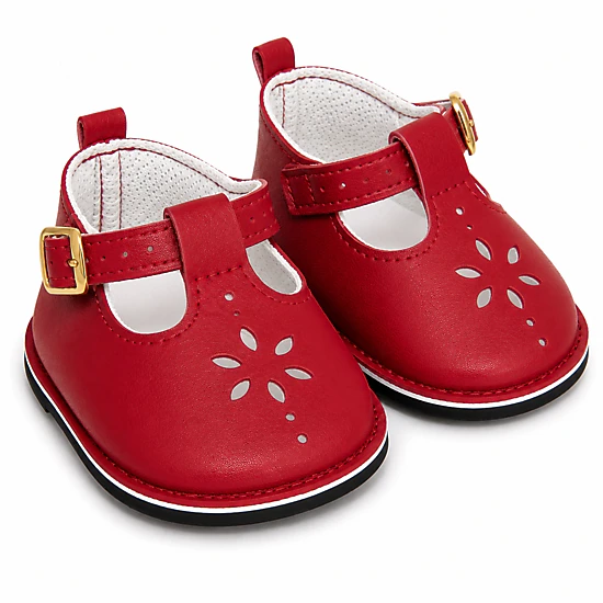 MBD Girl Doll Shoes Classic Red Mary Jane Doll Shoes with Floral Cutout – Fits 18-Inch Dolls