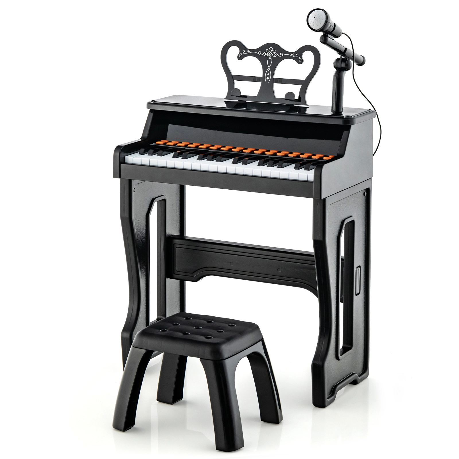 SUGIFT Black 37-Key 110-lb Stool Capacity Kids Piano Keyboard with Microphone and Detachable Music Stand