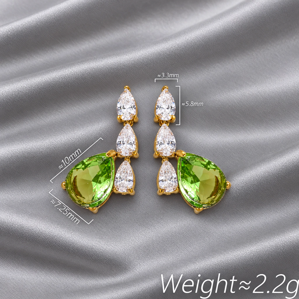DressAtR Women's 18K Gold Plated Green Drop Earrings