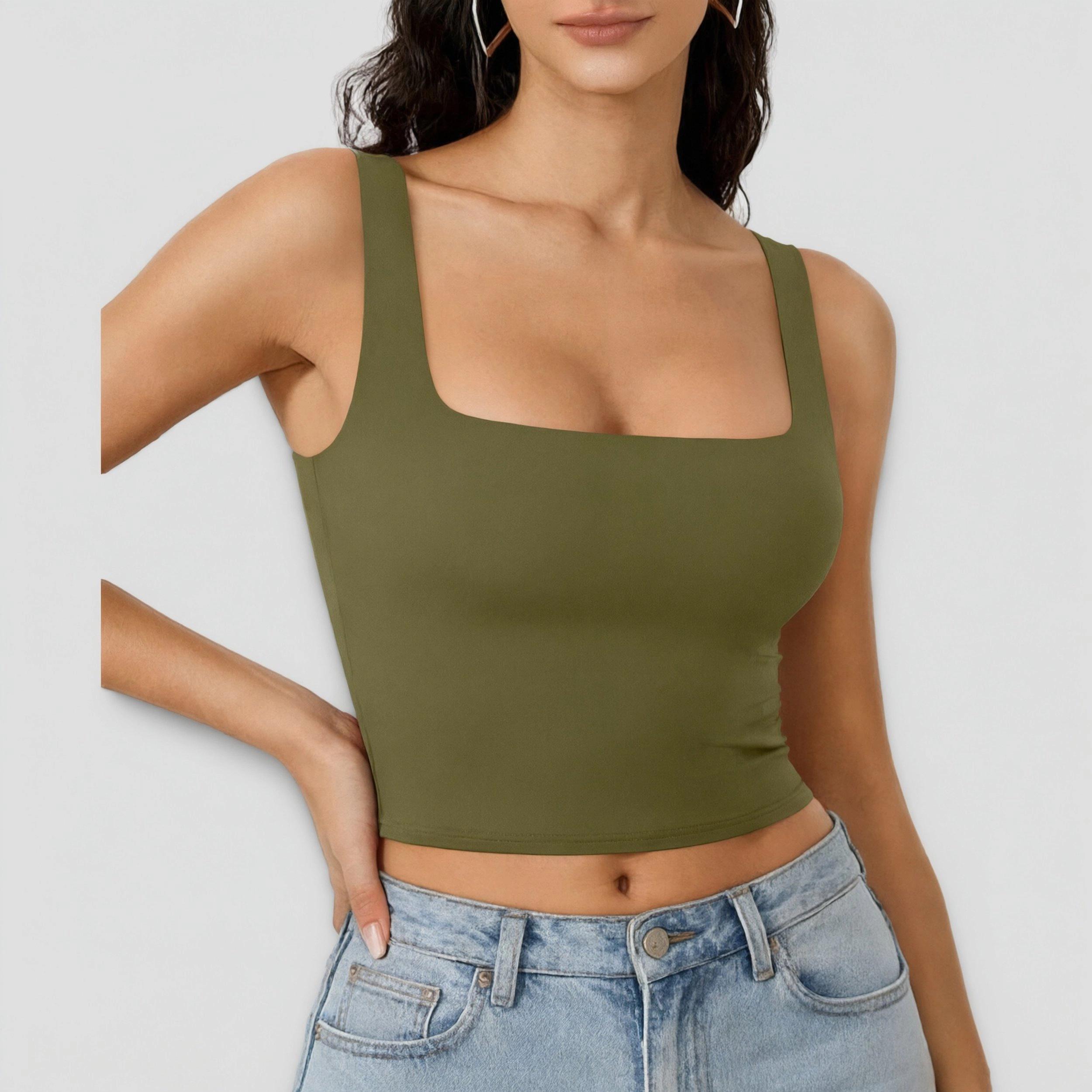 Avidlove Women's Square Neck Double Lined Tank Crop Top