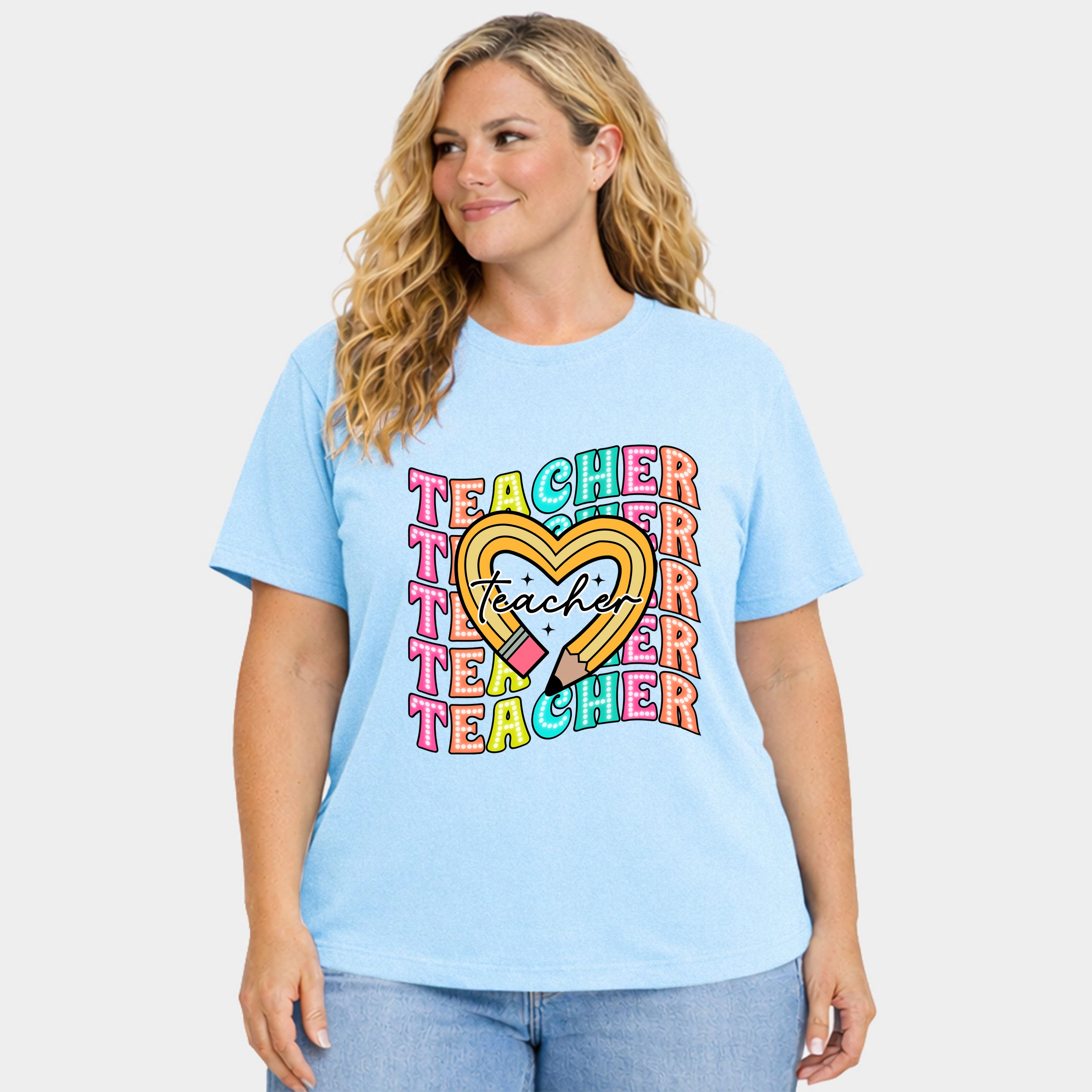 Simply Sage Market - Teacher Pencil Heart Women's Plus Sized Garment Dyed Graphic T-Shirt