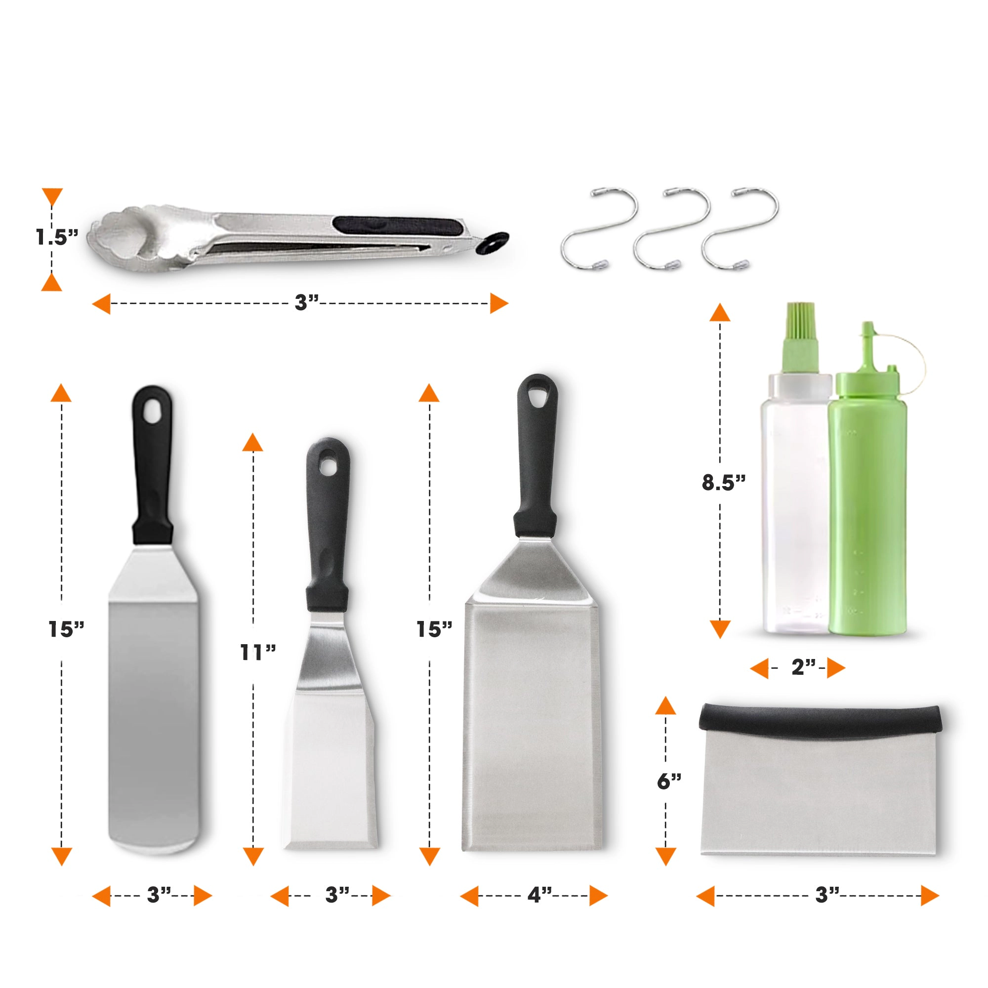 Cheer Collection 7-Piece Stainless Steel Griddle Tool Set