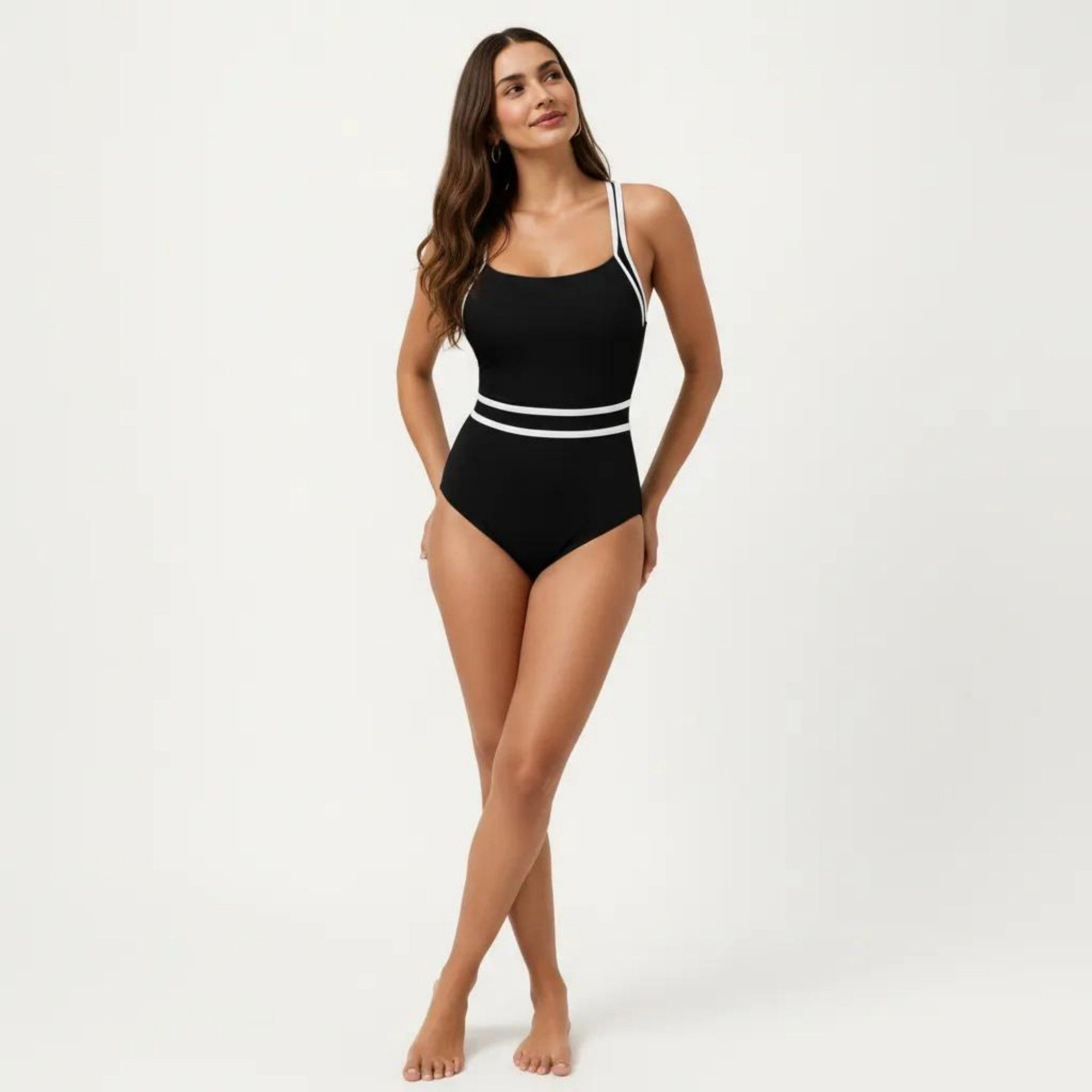 Anna-Kaci Women’s One Piece Swimsuit - Scoop Neckline, Contrast Trim and Waistband Detail