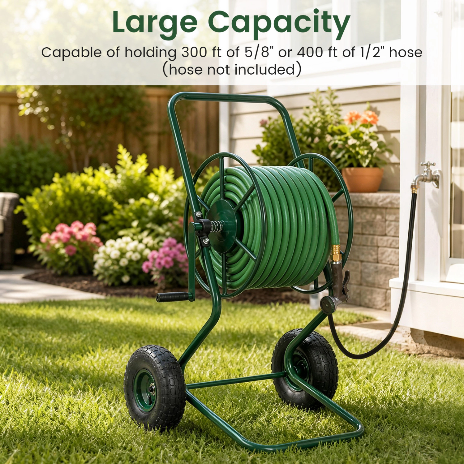 LJG Heavy Duty Garden Hose Reel Cart Holds up to 300 FT of 5/8" Hose