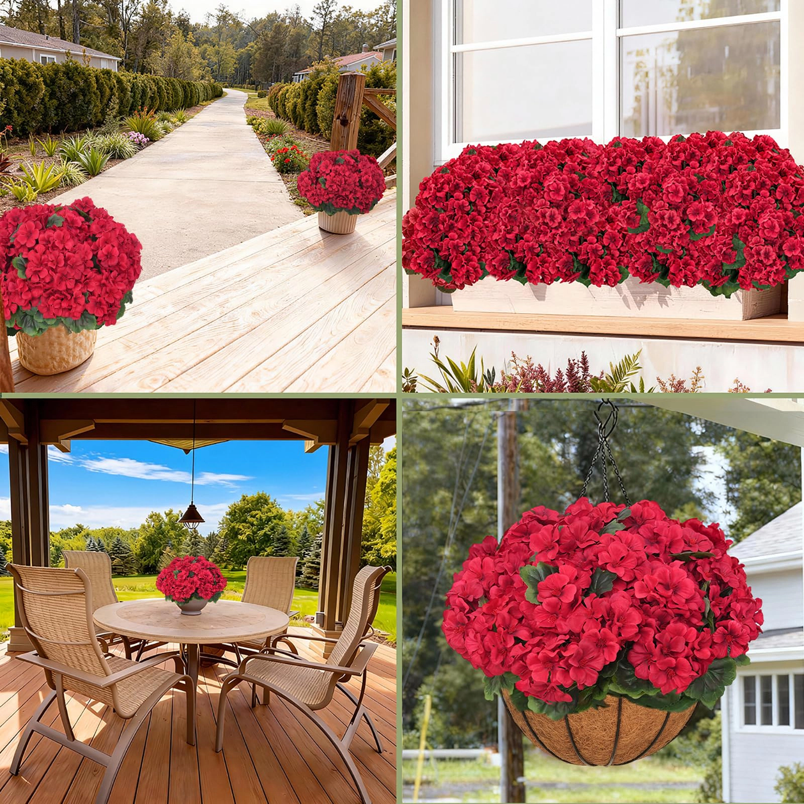 PUPWE 8 Artificial Geraniums Flowers For Outdoor Decor