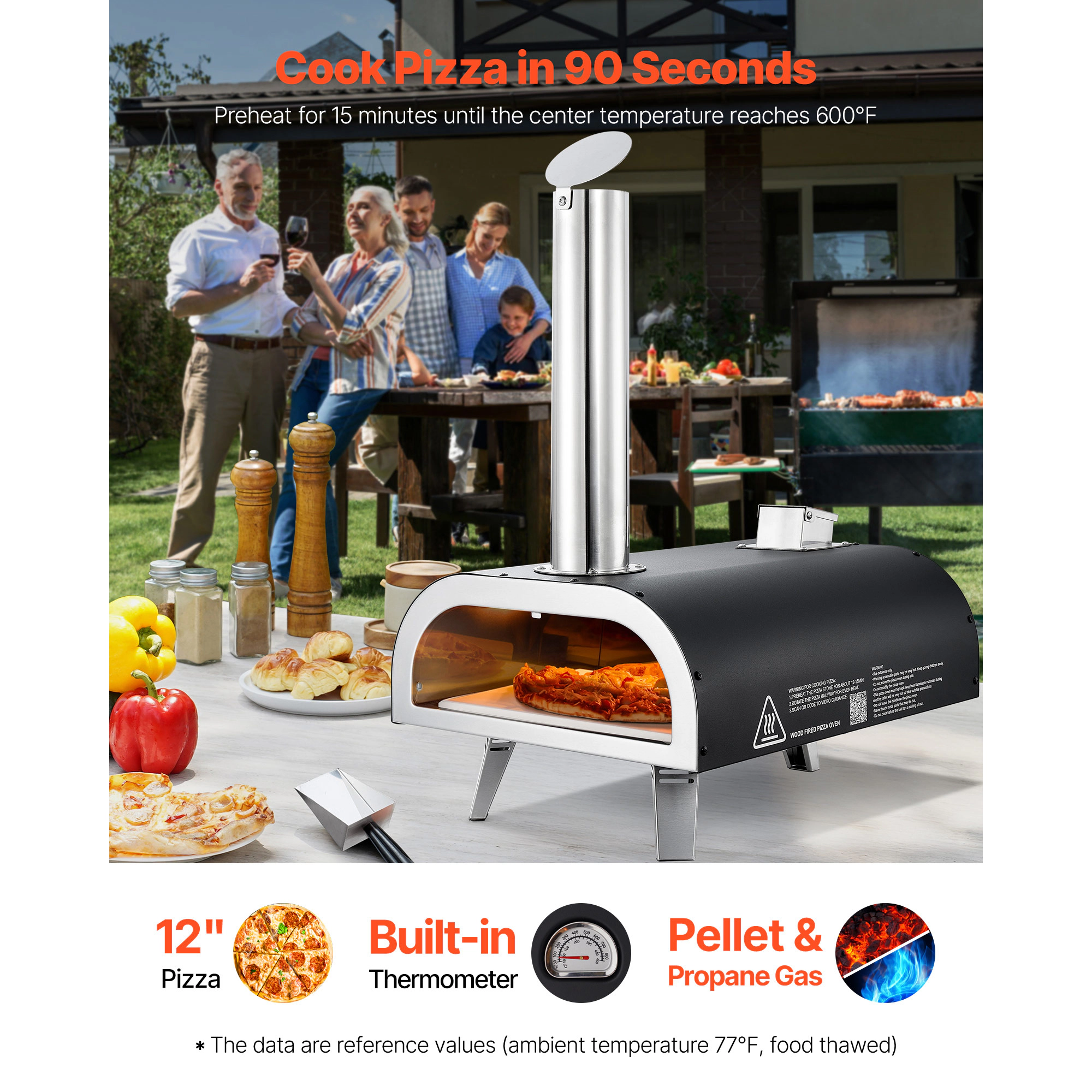 HONGGE Dual Fuel Pizza Oven Outdoor Wood Fire & Propane Gas Pizza Oven Portable Pellet & Propane Pizza-Maker with