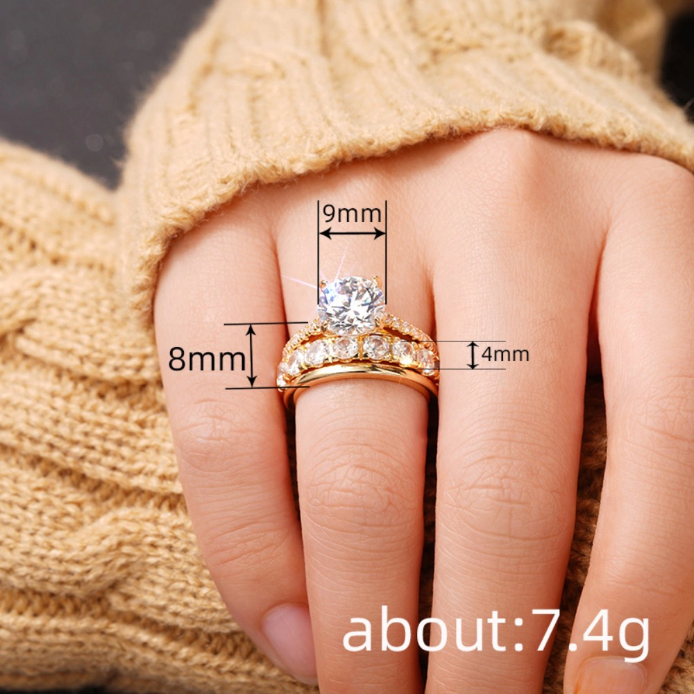 Wardrobe Whimsy Women 3‑Piece Bridal Stackable Ring Set Round Cubic Zirconia Engagement Wedding Promise