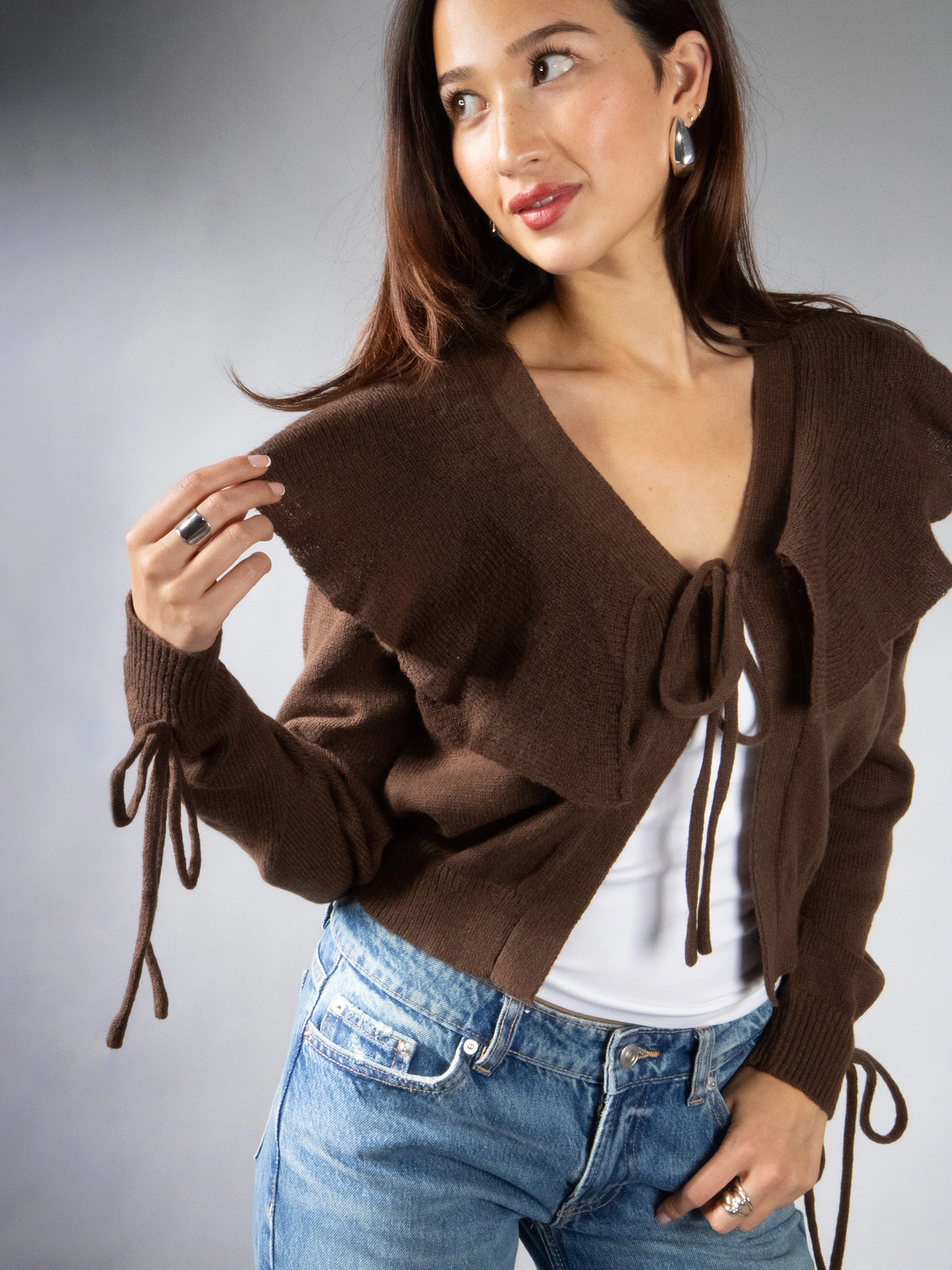 JESS by Meiko Women's Lightweight Flouncy Tie Cardigan