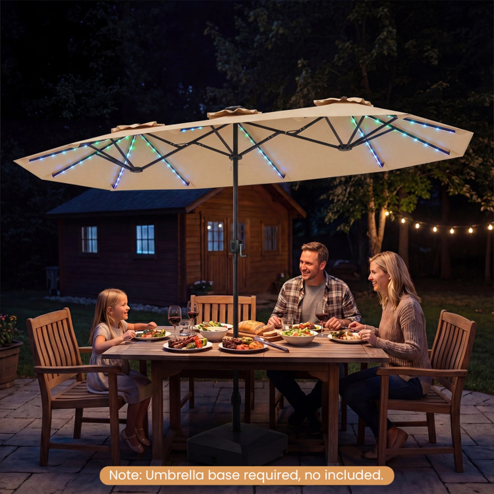 SUGIFT 13 ft Beige Rectangular Patio Umbrella, 108 Solar LED Lights, 12 Ribs, 3 Vents