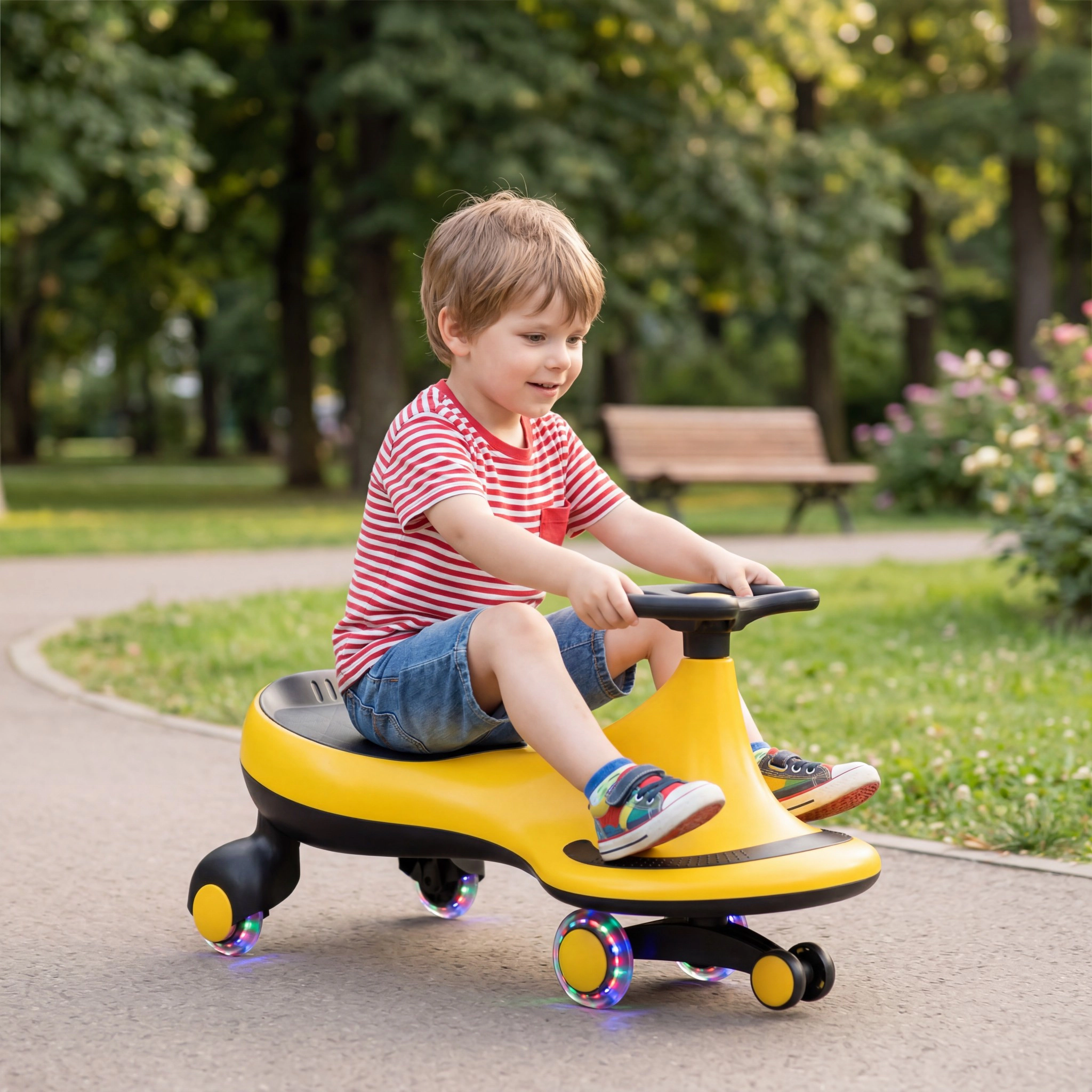 Costway Wiggle Car Ride On Toy, Swing Car with Silent LED Flashing Wheels for Toddlers Boys & Girls