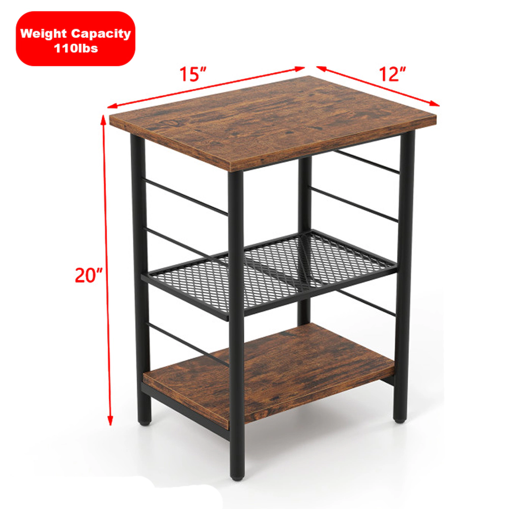 Hivvago Set of Two 3-Tier Accent Tables with Metal Frame and Integrated Storage Shelves
