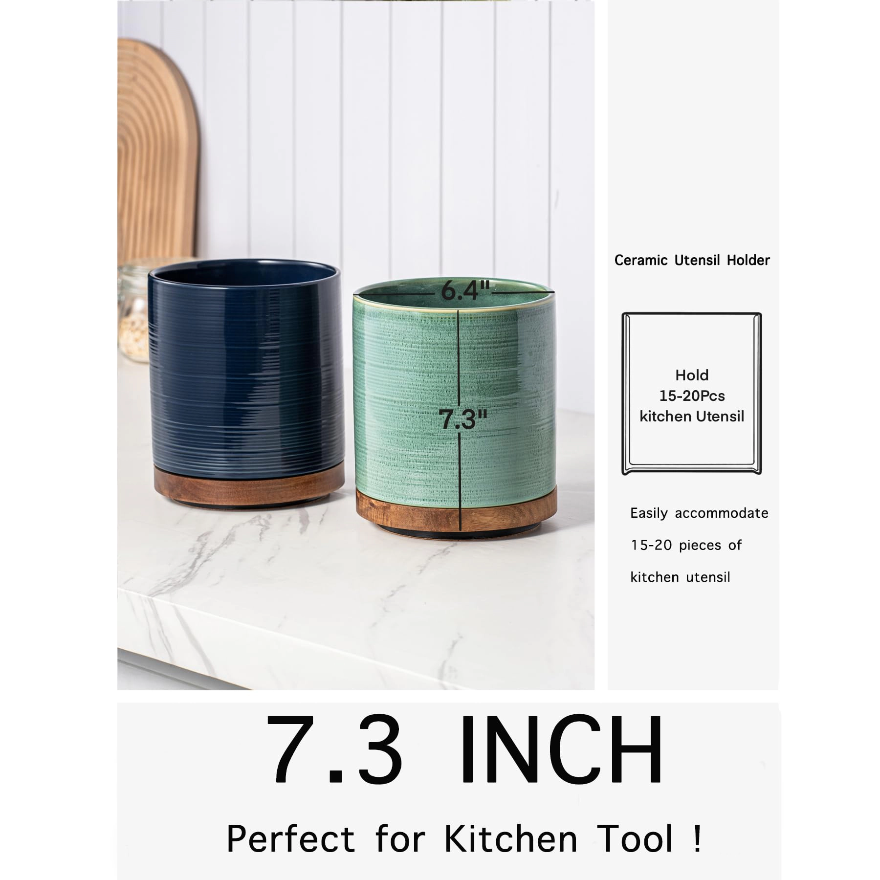 WZK 360 Rotating Extra Large Ceramic Farmhouse Kitchen Utensil Holder
