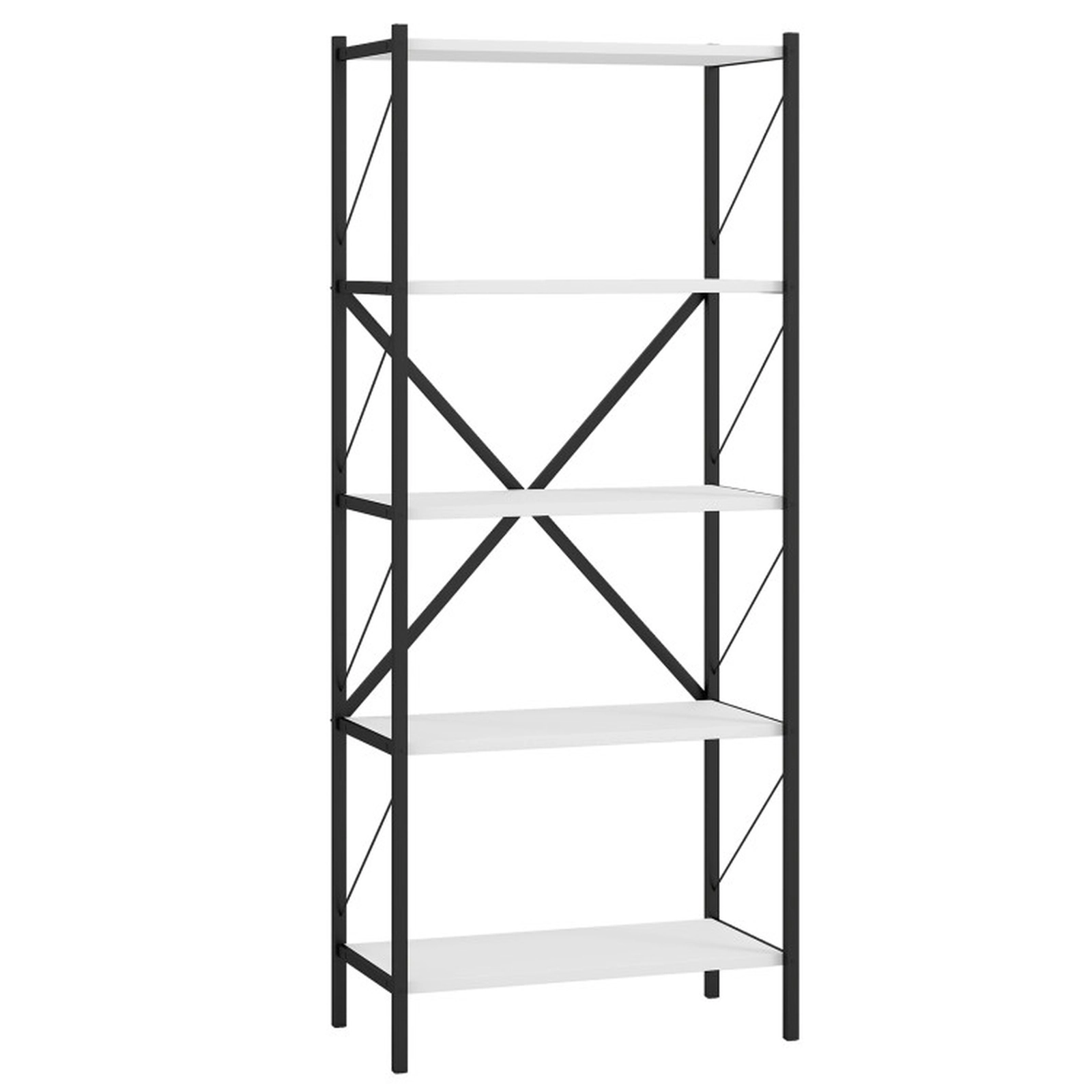 SUGIFT 5-Tier White 62-in Tall Industrial Bookshelf with Heavy-Duty Metal Frame and 4-in Clearance