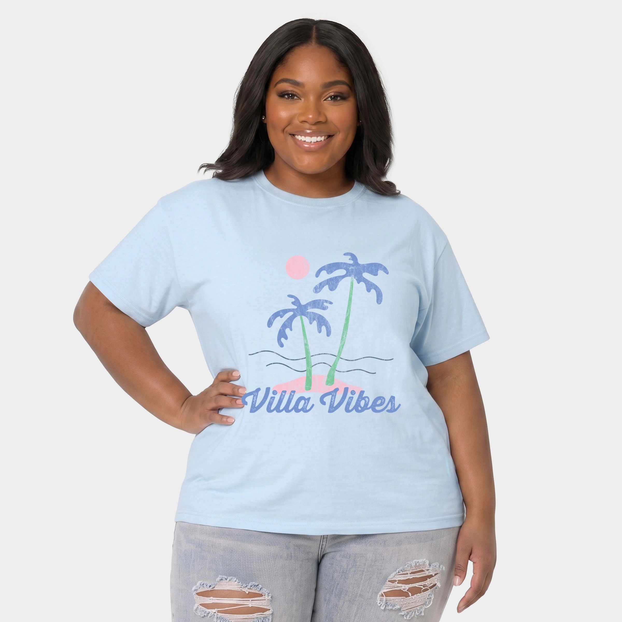 Simply Sage Market - Women's Plus Garment Dyed Tee Villa Vibes Palm Tree