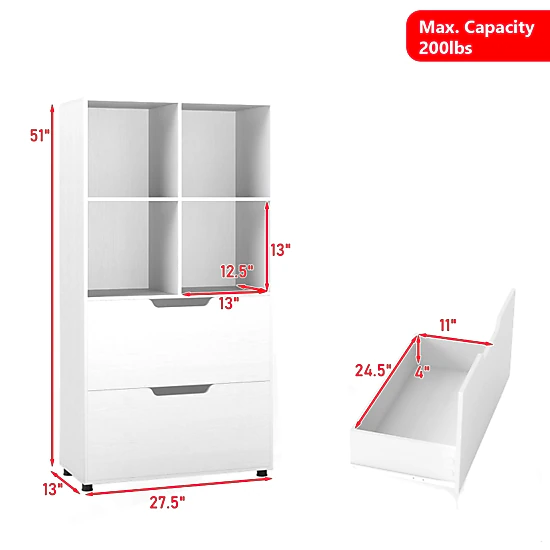 Hivvago 5-Tier Vertical Storage Bookcase with 4 Open Compartments