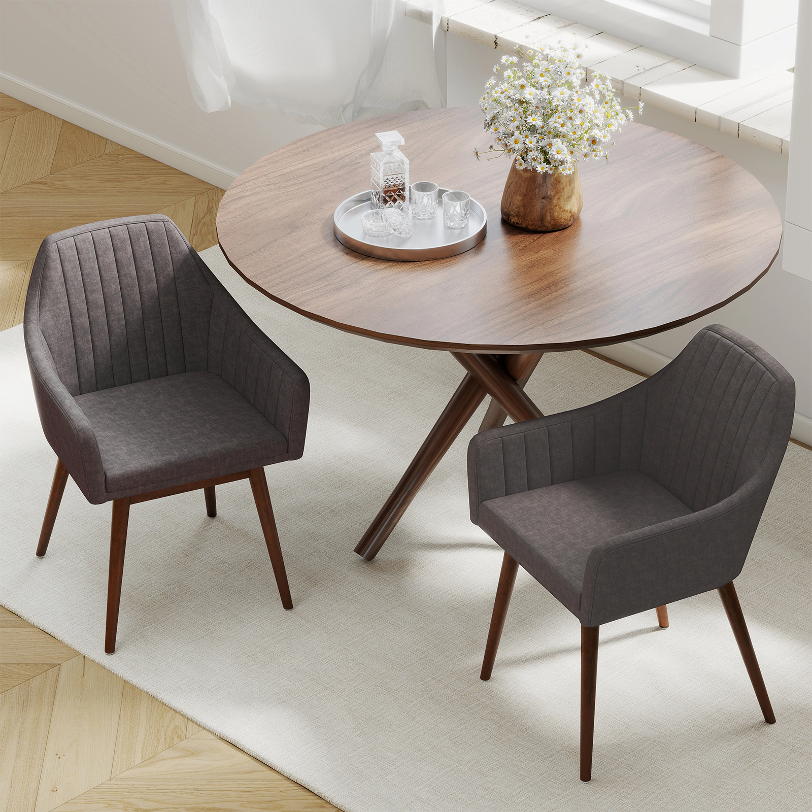 SUGIFT Upholstered Dining Accent Chairs Set of 2 with Padded Backrest and Seat 286-Lb Capacity Dark Gray + Espresso