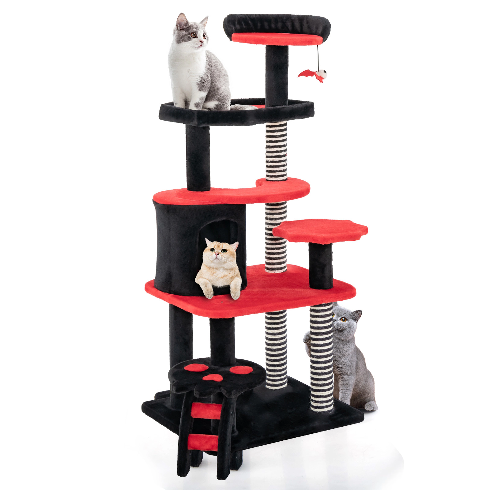 SUGIFT Black and Red 52 in Gothic Cat Tree with Cat Bed Condo and Sisal Post
