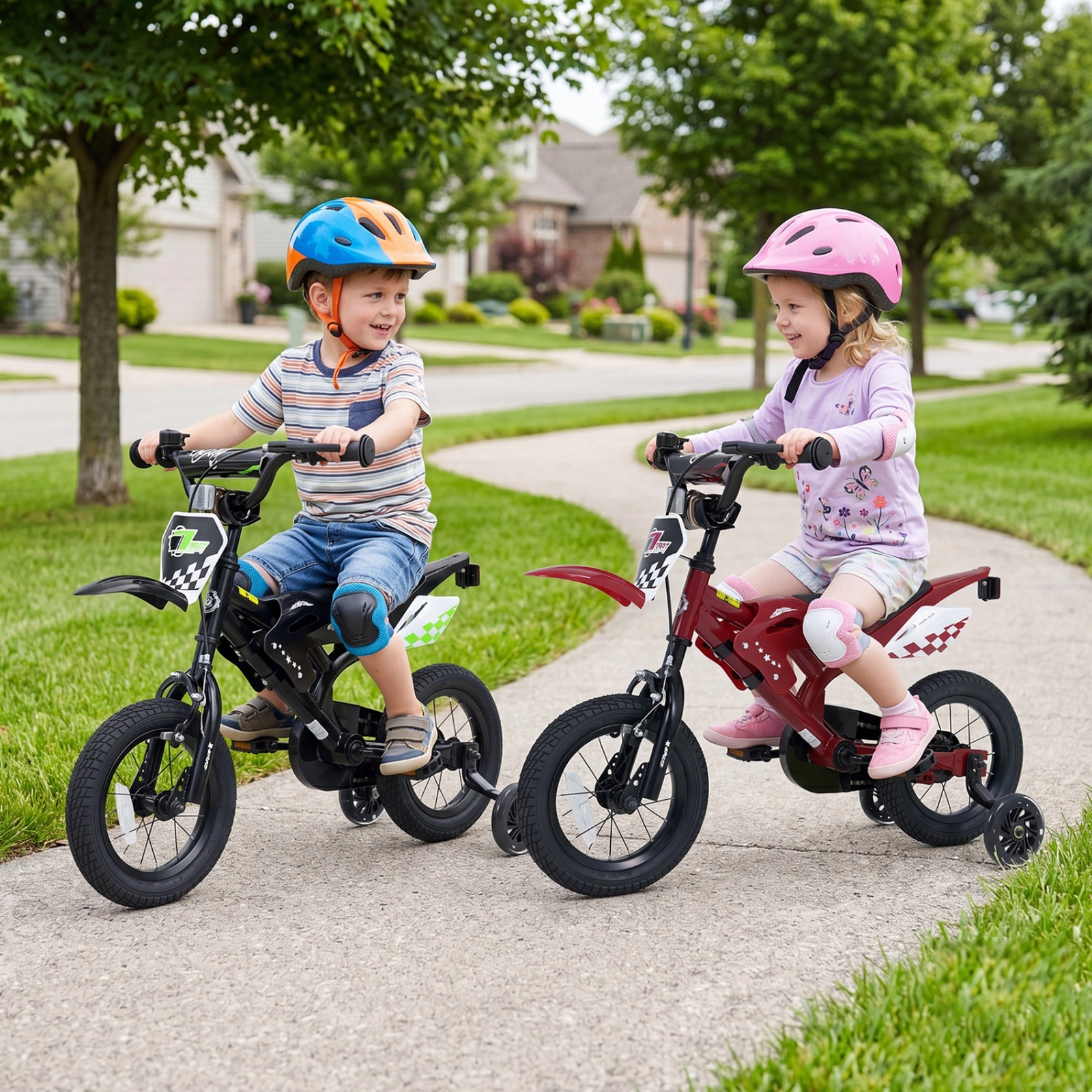 12-in Kids Bike with Hand Brake Rear Coaster Brake and Training Wheels for Ages 3-4 Inseam 16-in to 17-in Kids Bicycle