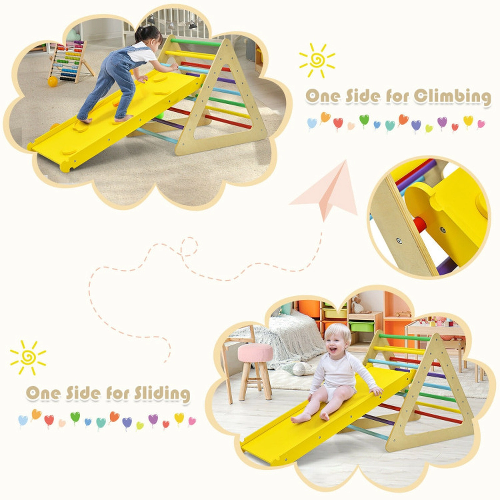 SUGIFT Kids Multicolor 3-in-1 Set of 2 Triangle Climbers with Ramp 31-in W 27.5-in H 132-lb Climber Capacity