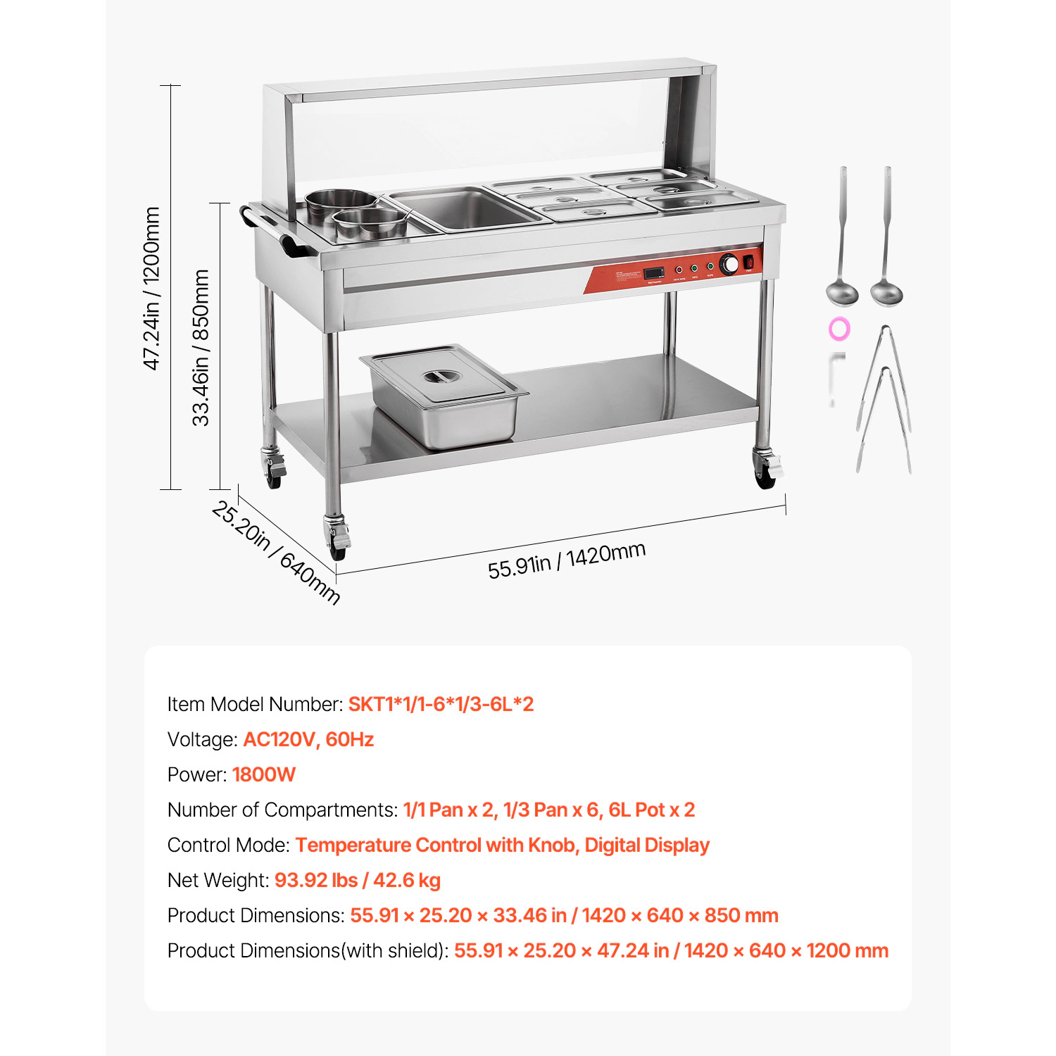 HONGGE Commercial Food Warmer, Pans Electric Steam Table