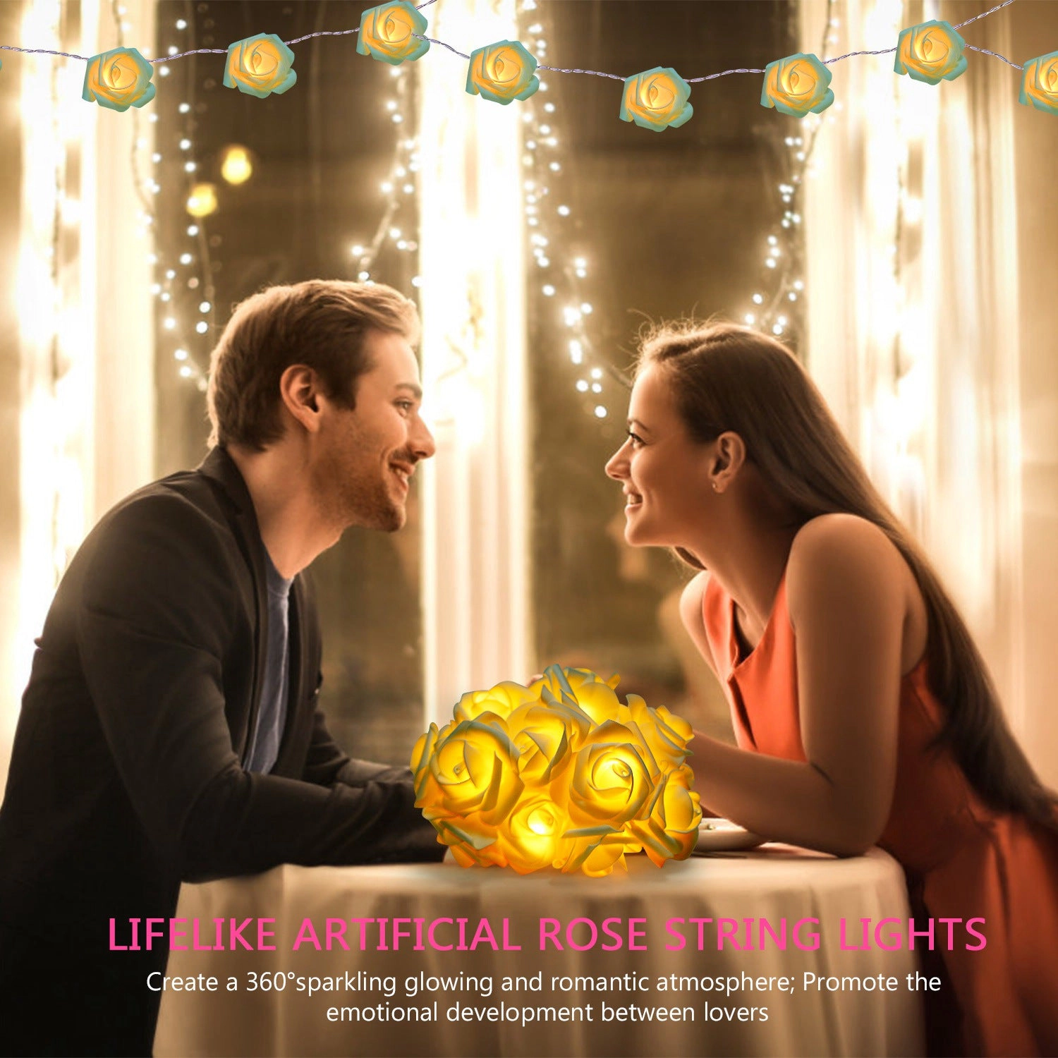 GBruno 2-Pack LED Rose String Lights 10 Ft