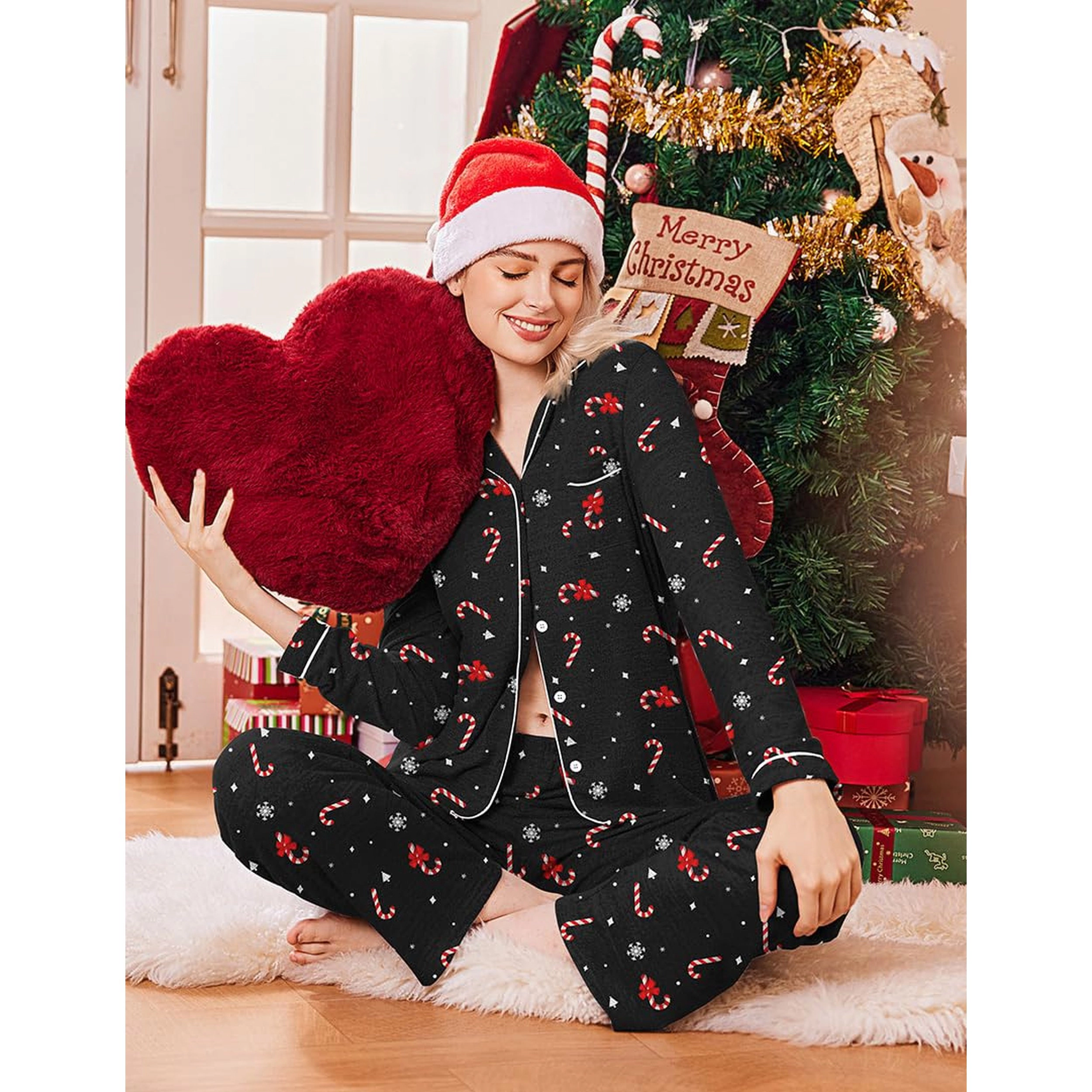 Ekouaer Two Piece Pajama Set Womens Pajamas Classic Button Up Sleep Shirt and Pants Long