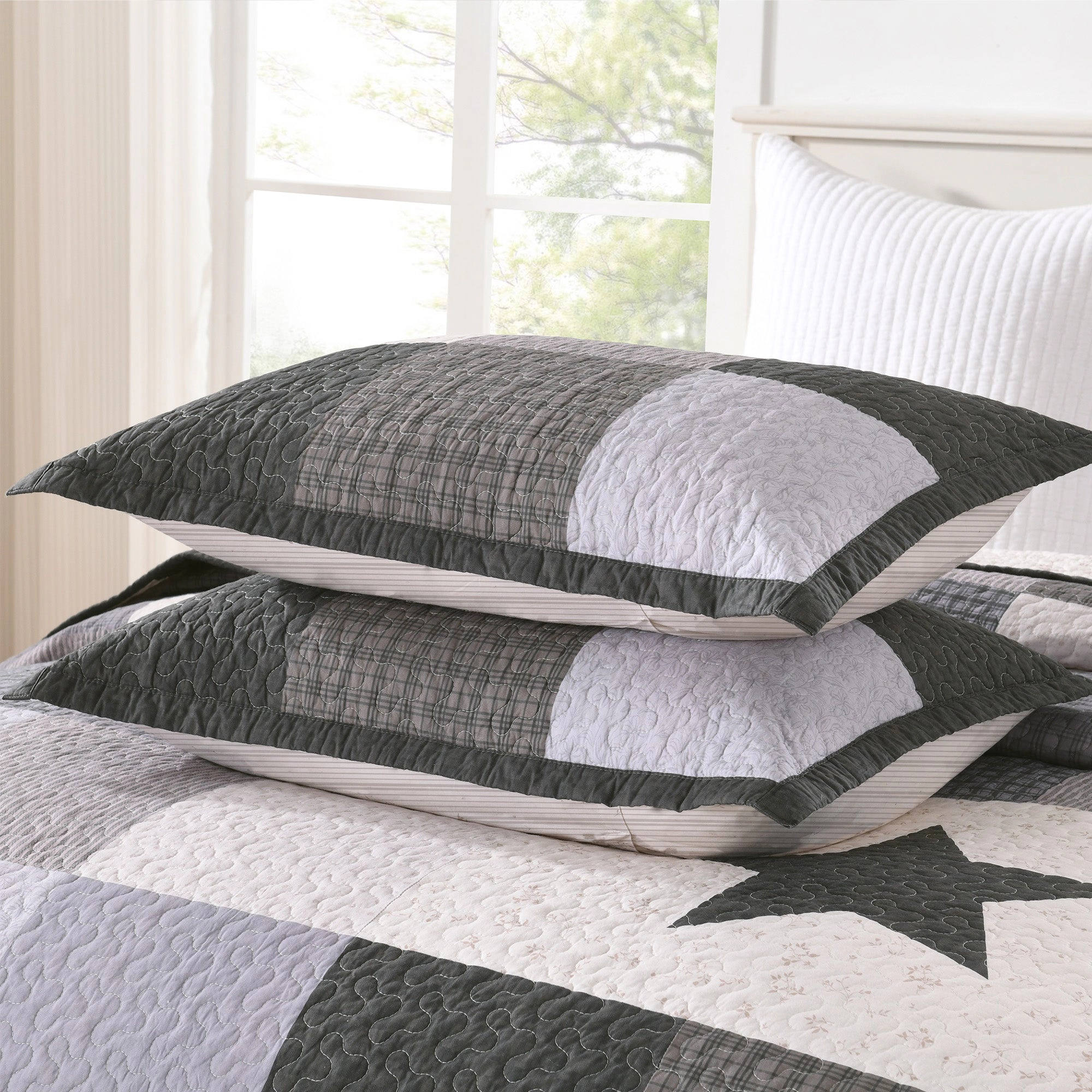 MarCielo 3 Piece 100% Cotton Star Quilt Set – Modern Checkered Bedspread Set