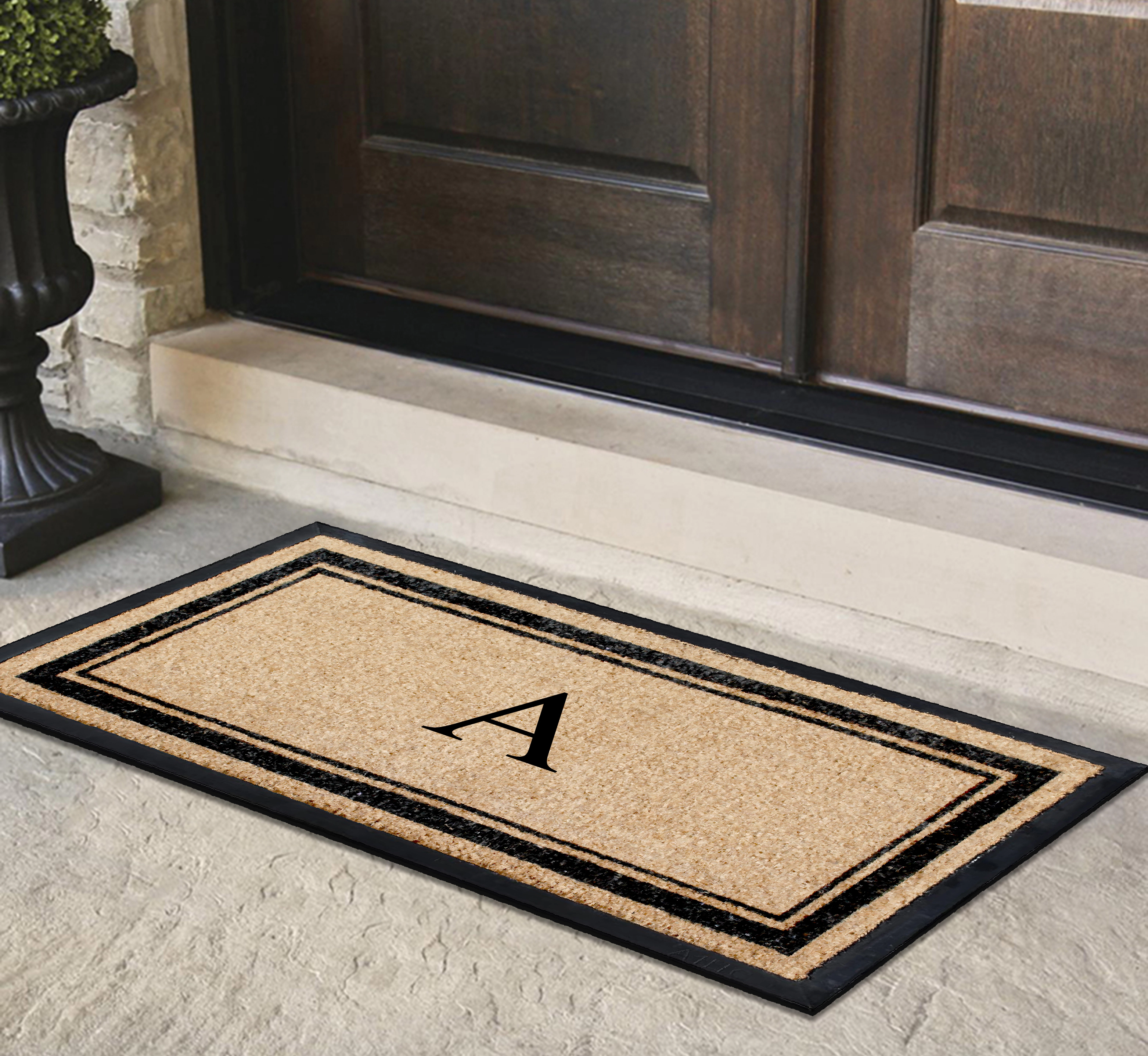 A1 Home Collections Hand Flocked Natural Coir Doormat Rubber Backing 30x60 Monogrammed Letter T