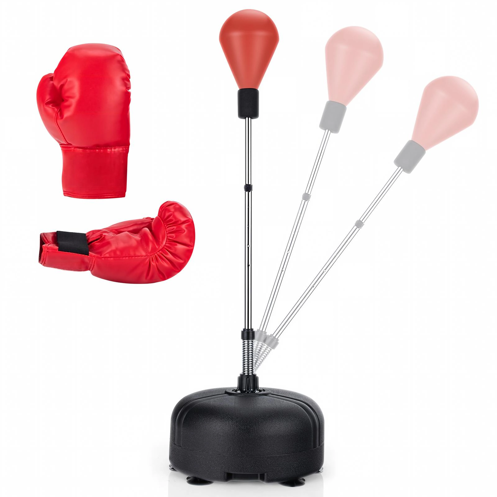 SUGIFT Adult Red 4-Level Adjustable Freestanding Punching Bag with Boxing Gloves 19-in Base Dia 55-in to 62-in H