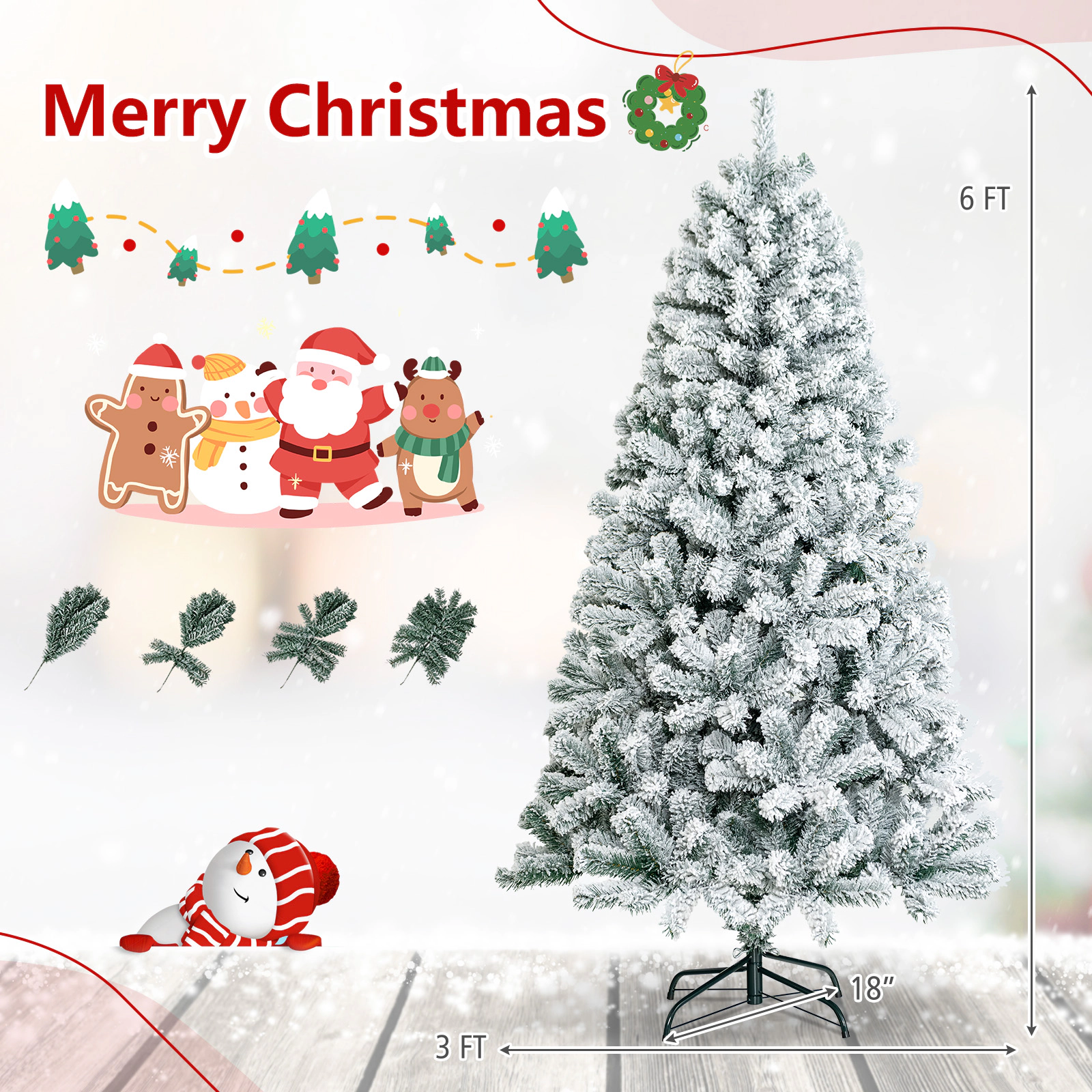 Costway 9 FT Flocked Cedar Christmas Tree Unlit Hinged White