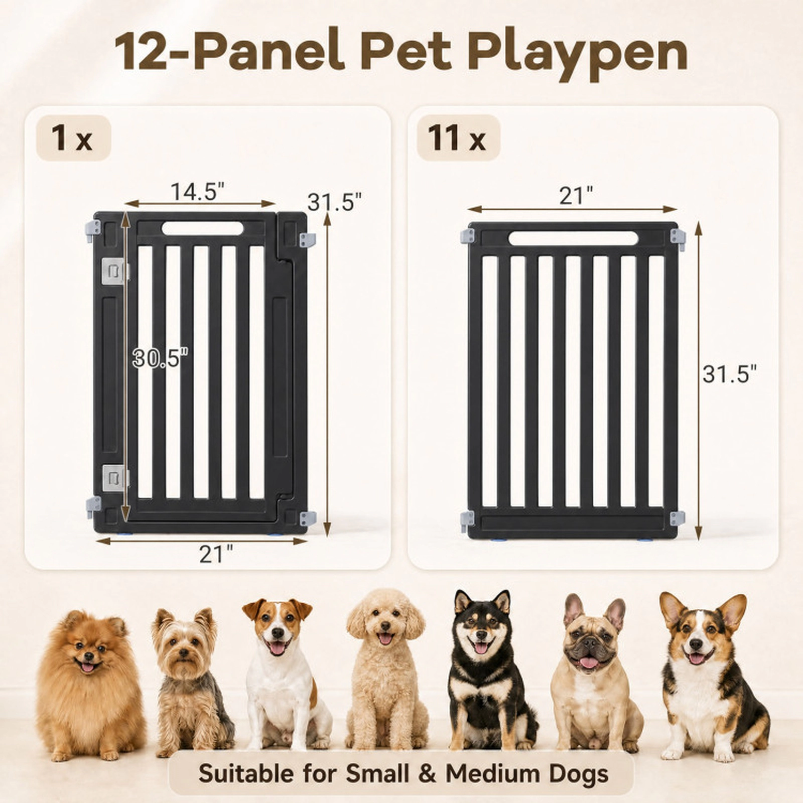 SUGIFT Black 12-Panel 31.5-in Tall Dog Playpen Puppy Pen with Snap-In Tool-Free Assembly for Indoor Use