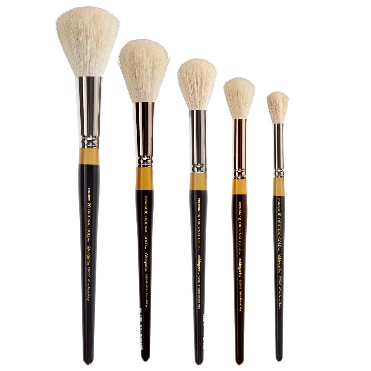 KINGART Original Gold 9265 5-Piece Round Mop Brush Set, Sizes 10–20