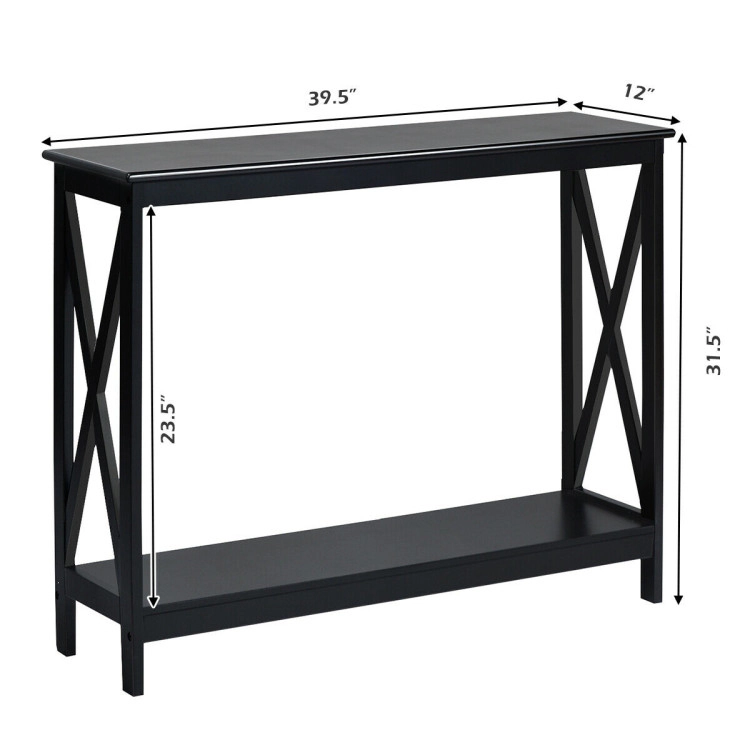 Hivvago Functional 2-Tier Accent Table with X-Design for Sofa or Entryway