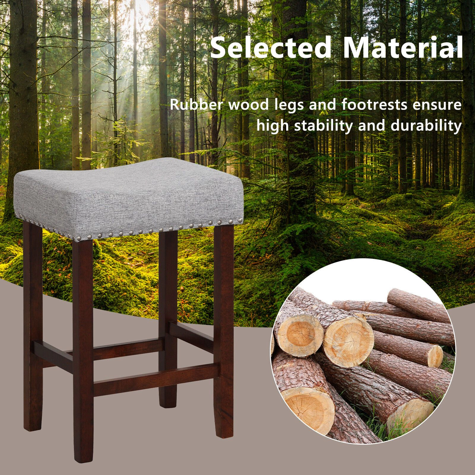 SlickBlue Set of 2 Backless Counter Height Stools 24" Saddle Seat