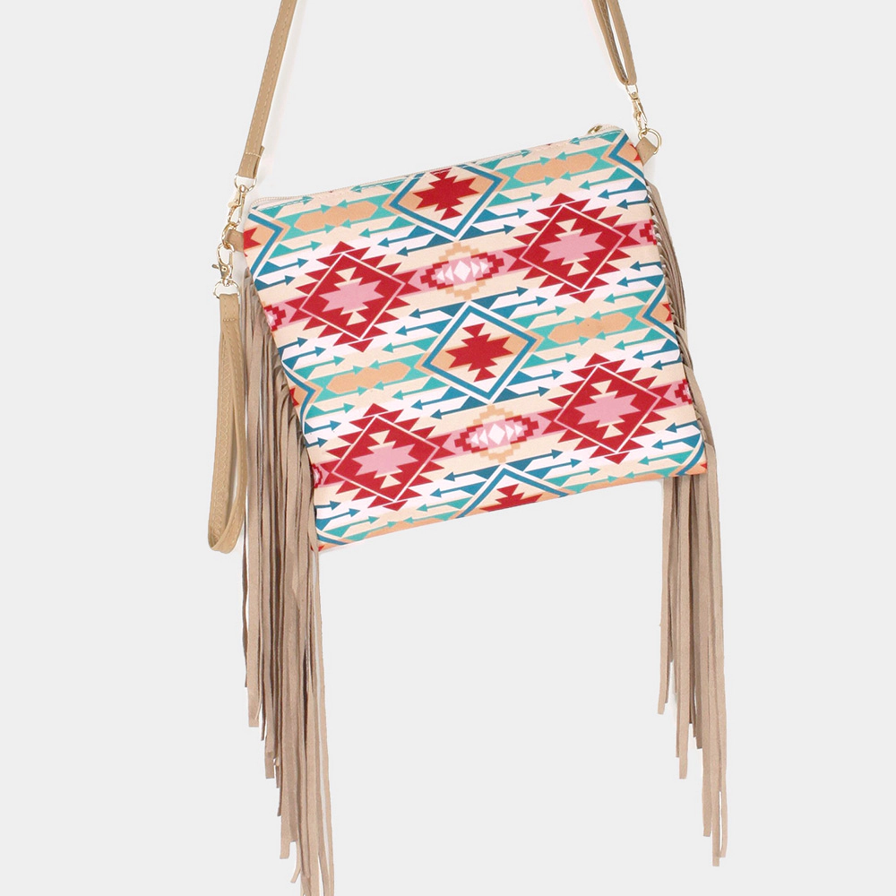Fashnzfab Aztec Print Tassel Wristlet Clutch / Crossbody Bag