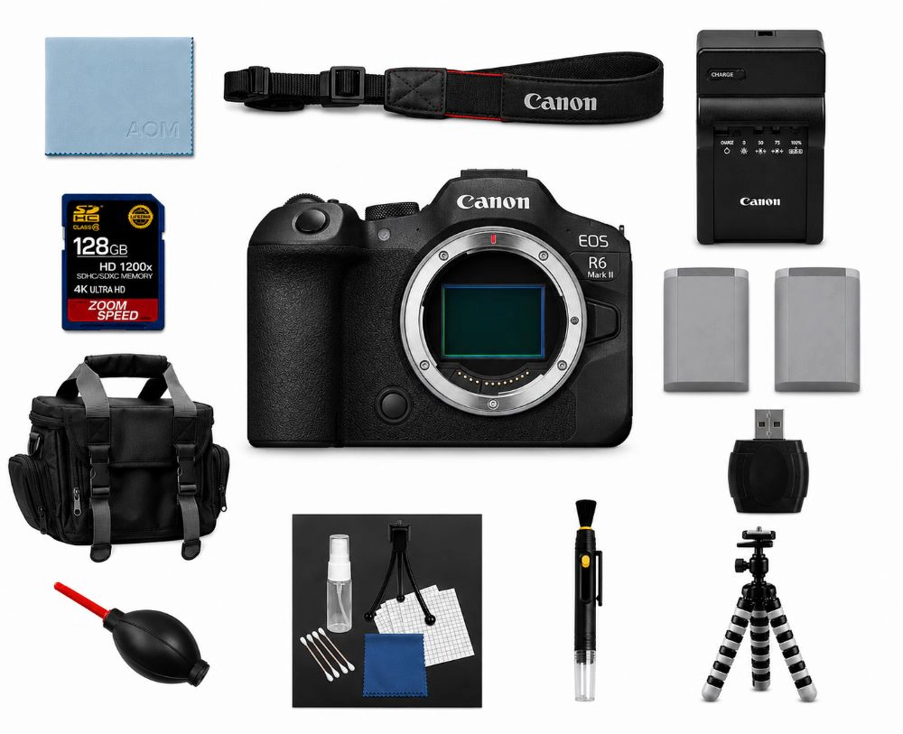 Canon EOS R6 Mark II Full Frame Mirrorless Camera Body Bundle + 128GB 4K AOM Pro Kit: