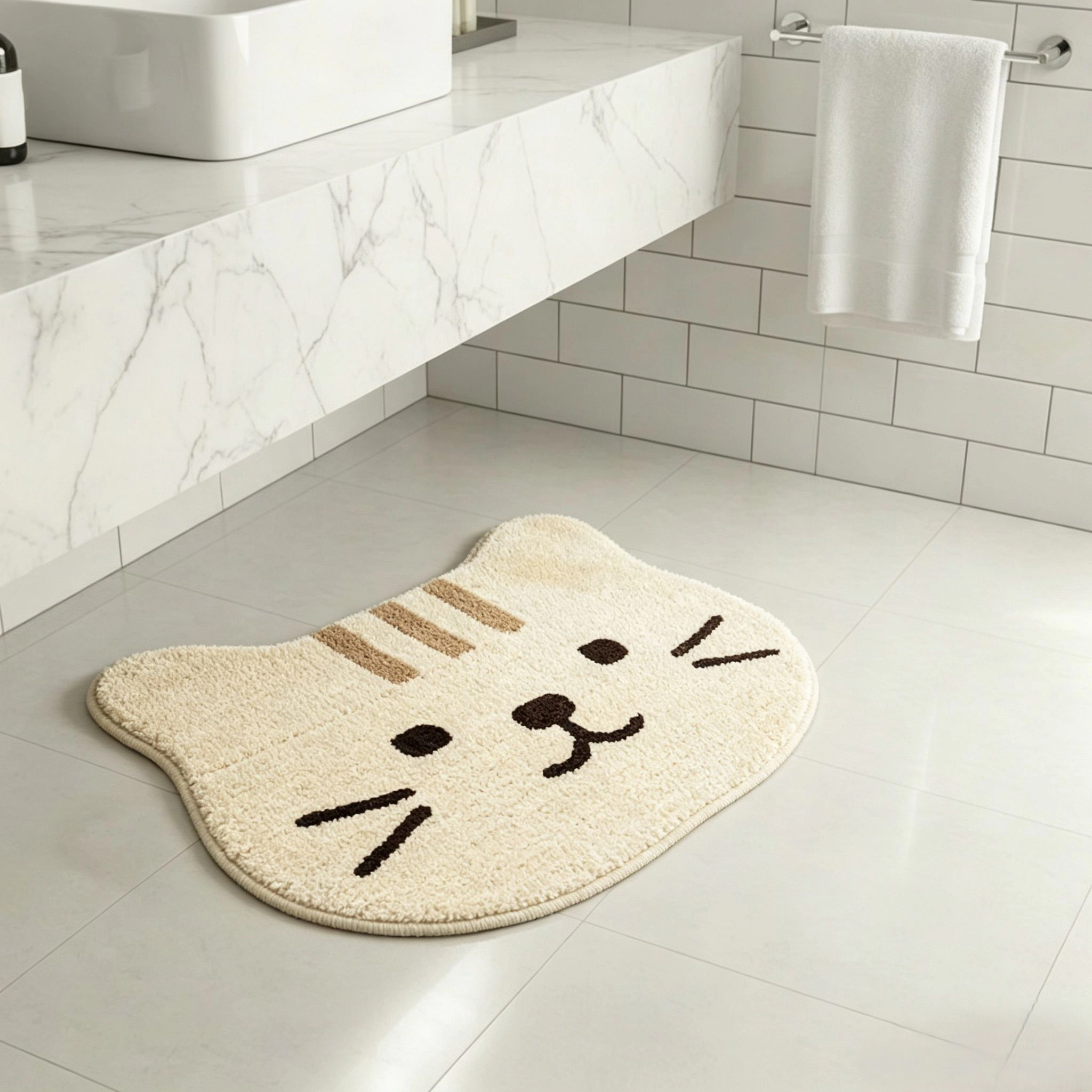 Alilang Unisex Cute Cat Head Shaped Bathroom Floor Mat Soft Water Absorbent with Anti-Slip Base