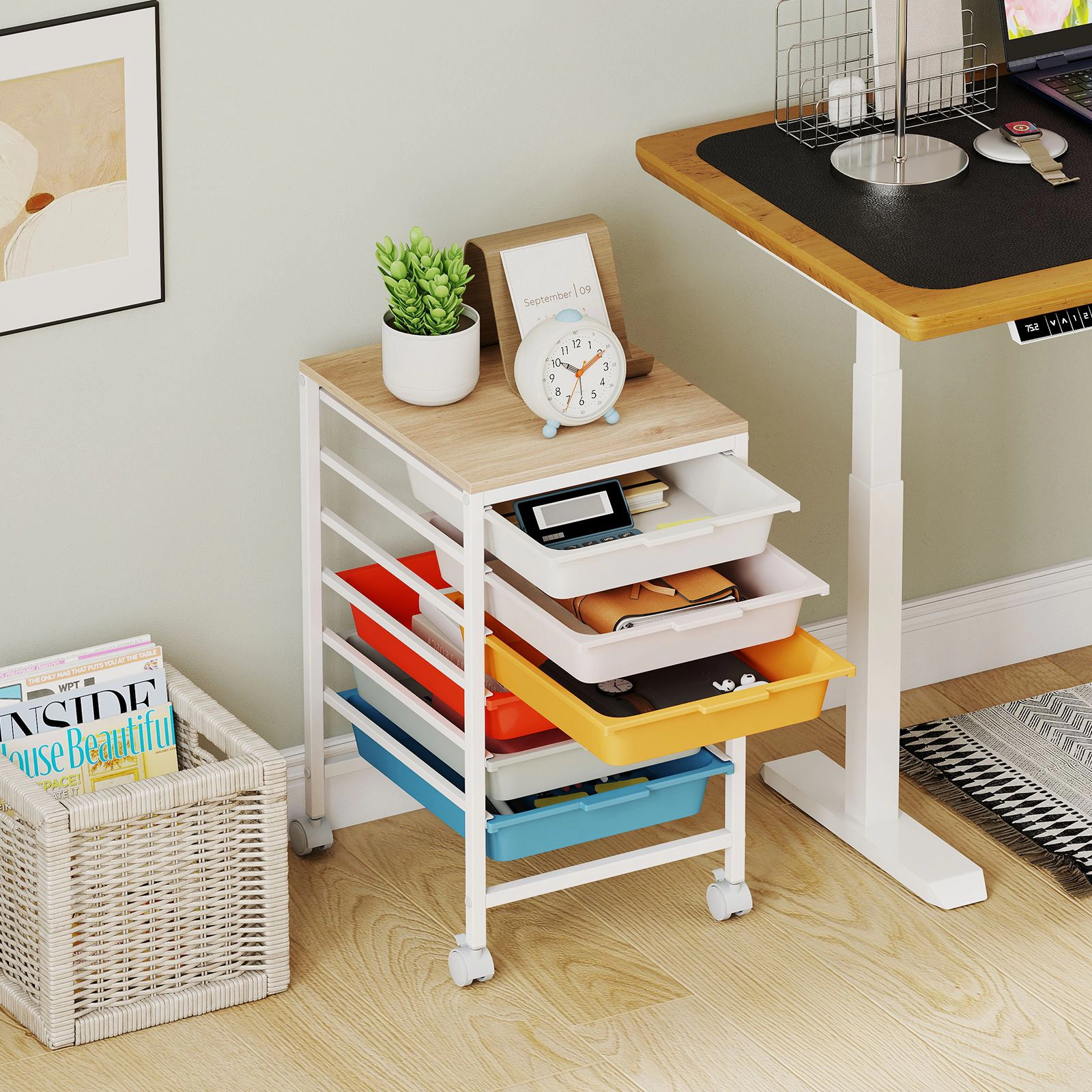 SlickBlue 6 Drawer Rolling Storage Cart with Wooden Top Organizer