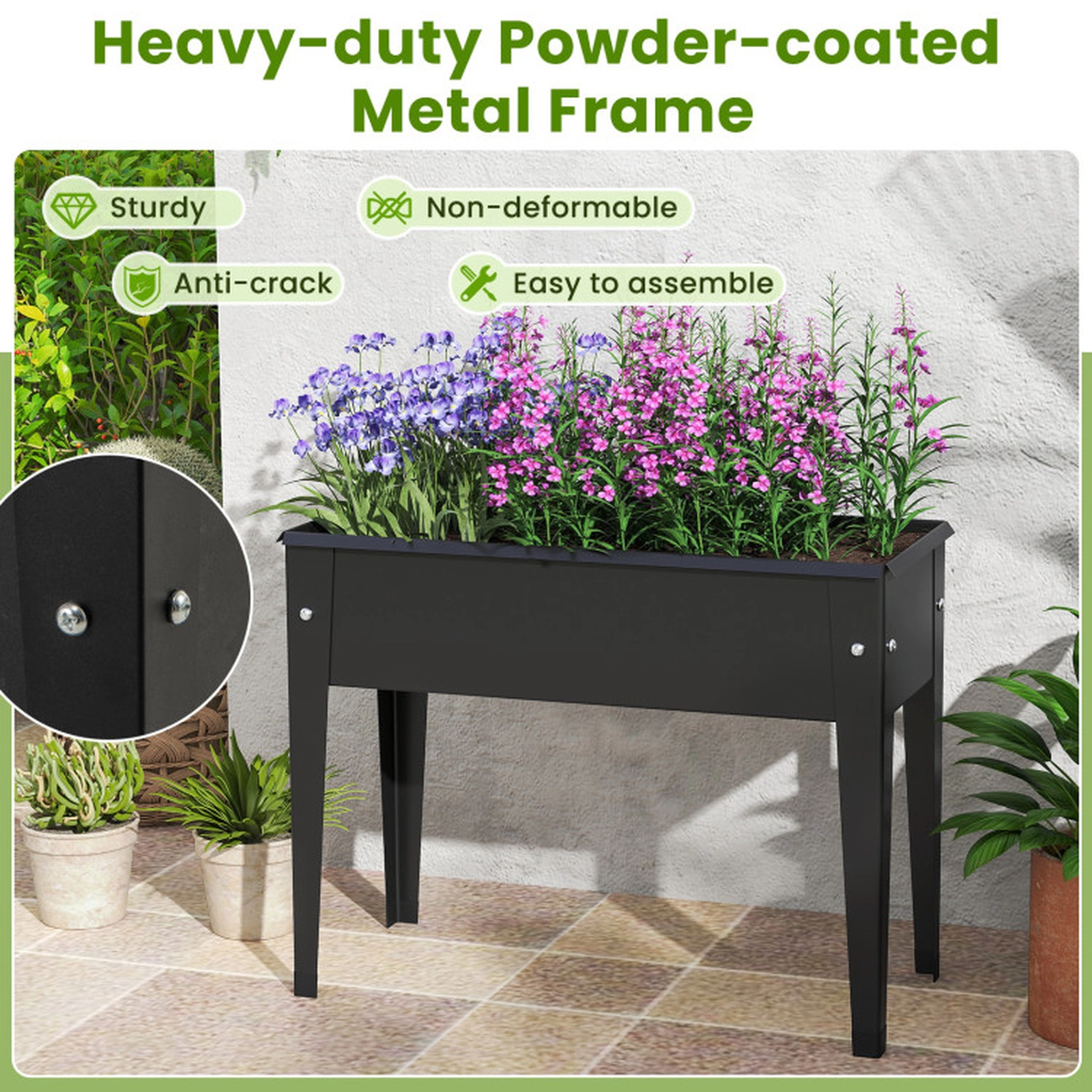 SUGIFT 24-in 44-lb Capacity Black Metal Elevated Raised Garden Bed Planter Box with Legs and Drainage Hole
