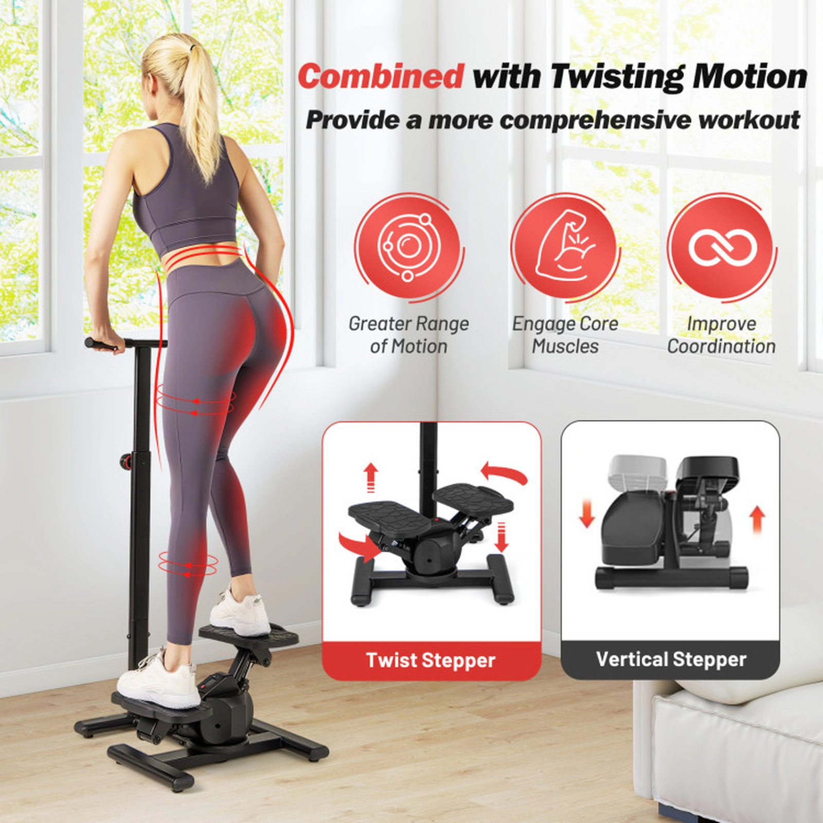 SUGIFT Black Twist Stair Stepper with Adjustable Handlebar and LCD Monitor 23-in W 19-in D 300-lb User Capacity