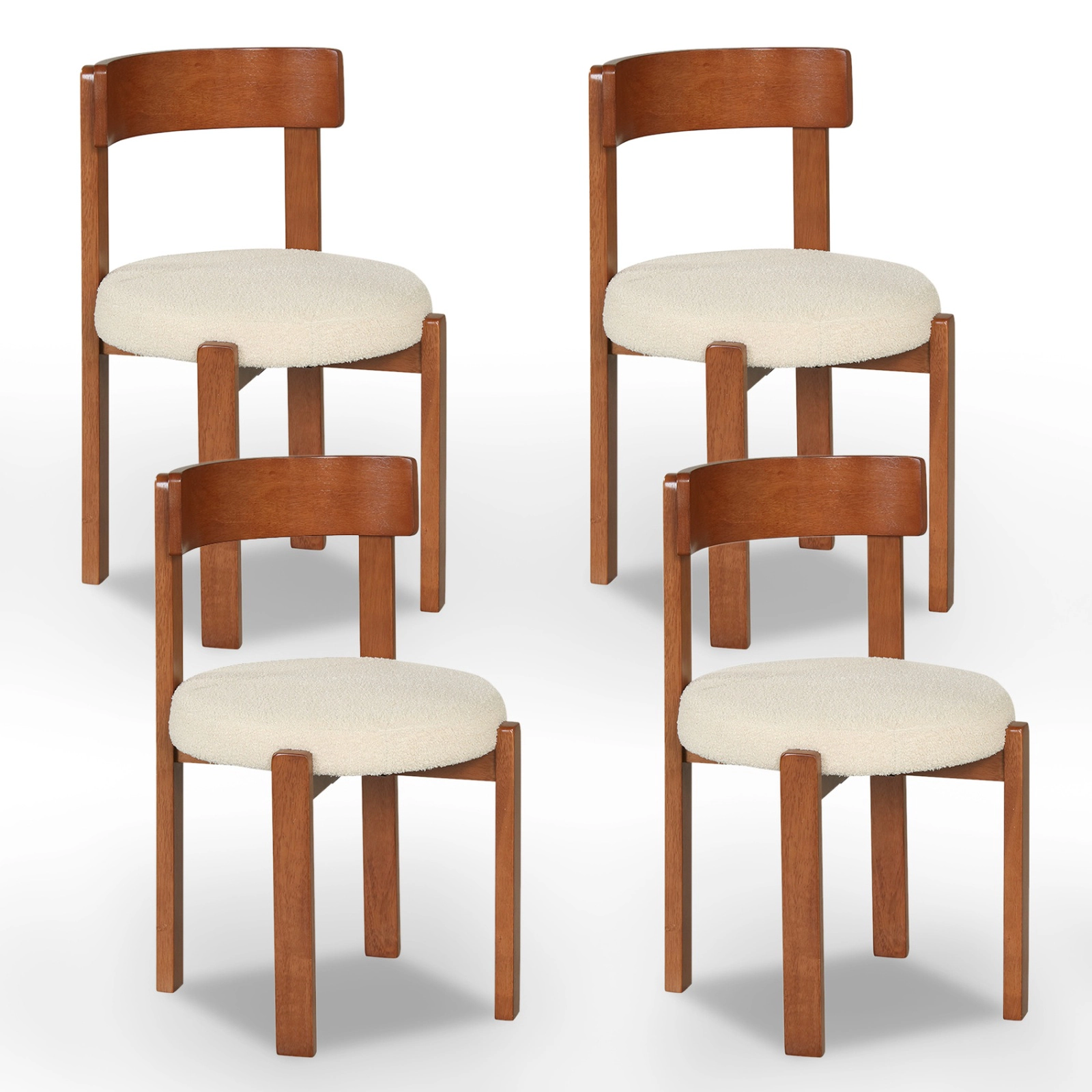 SUGIFT Set of 4 Brown Teddy Fleece Armless Dining Chairs, Solid Rubber Wood Legs