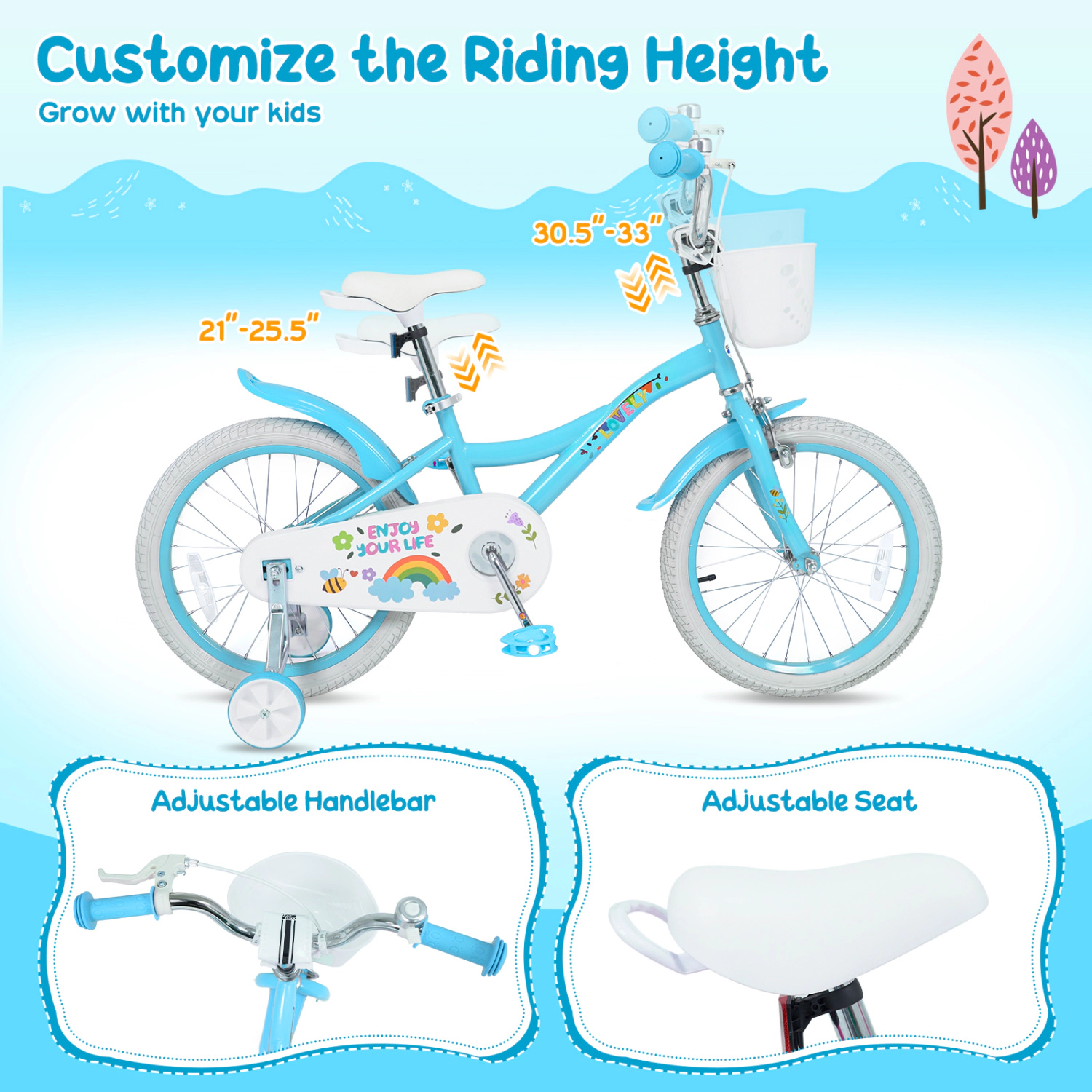LJG Girls Bike for 4-8 Years Old with Basket