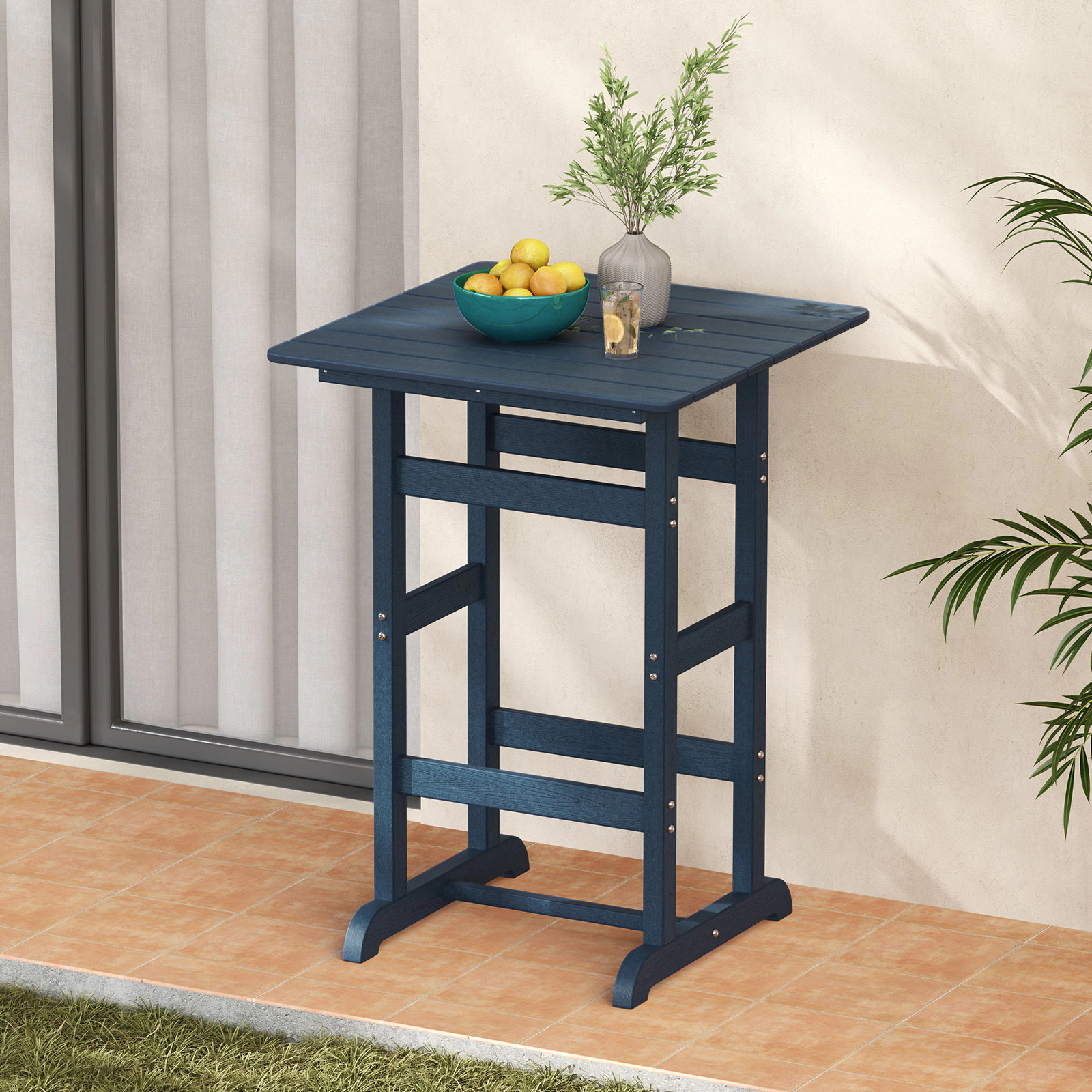 SUGIFT 30-in Square HDPE Patio Bar Table with Slatted Tabletop 42-in Tall 135-lb Capacity 1-Piece Navy