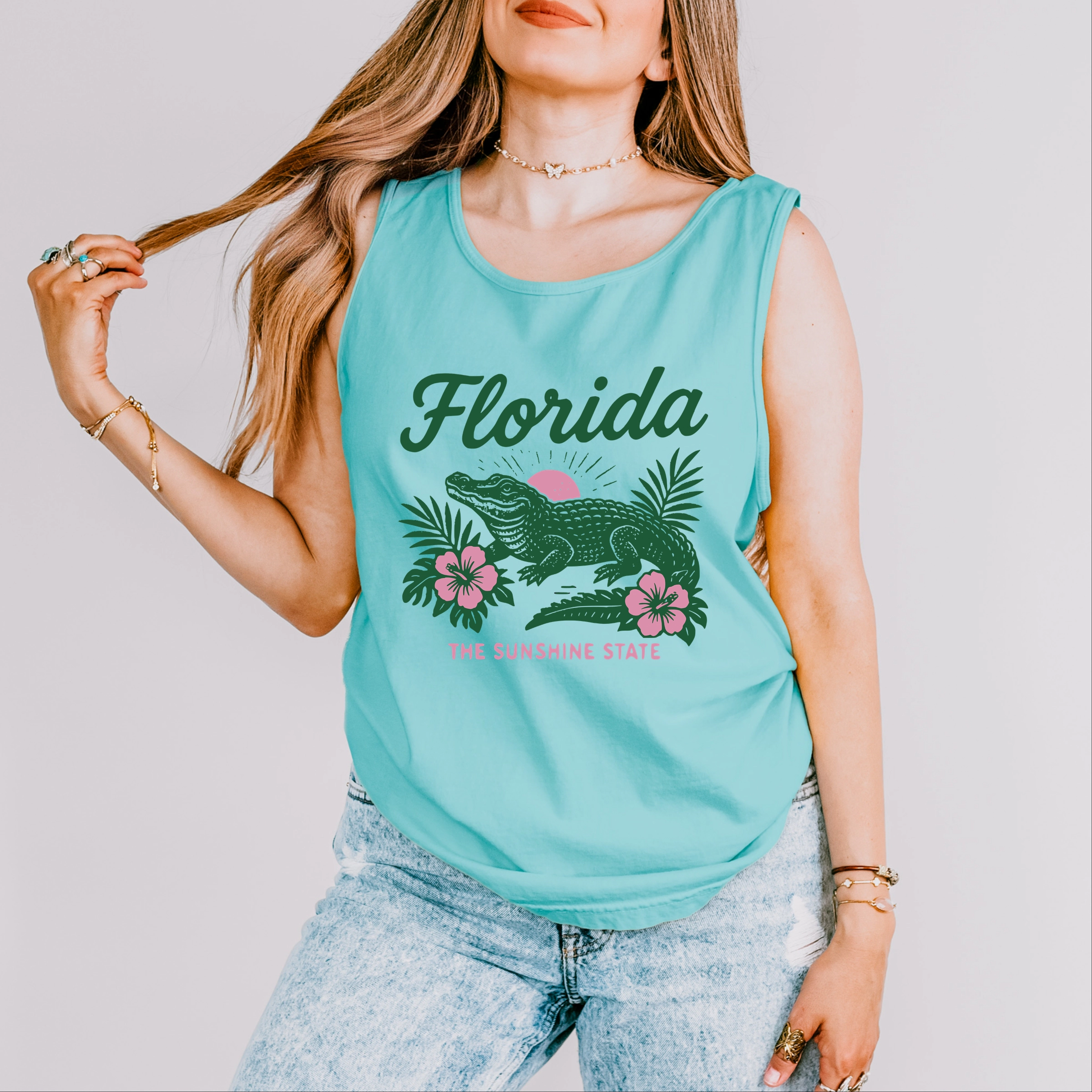 Simply Sage Market - Florida Alligator Women's Garment Dyed Graphic Tank Top