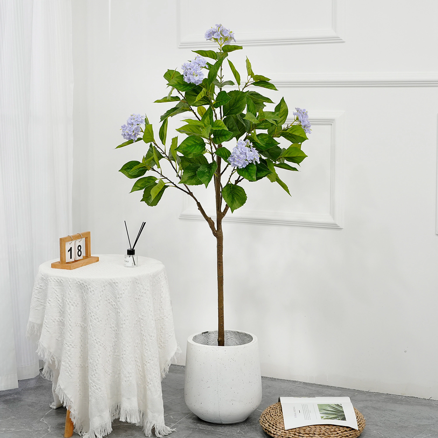Artificial Hydrangea Tree, 4ft Tall Hydrangea Flower Tree Fake Potted Plant Artificial Flower Tree for Home Living Room