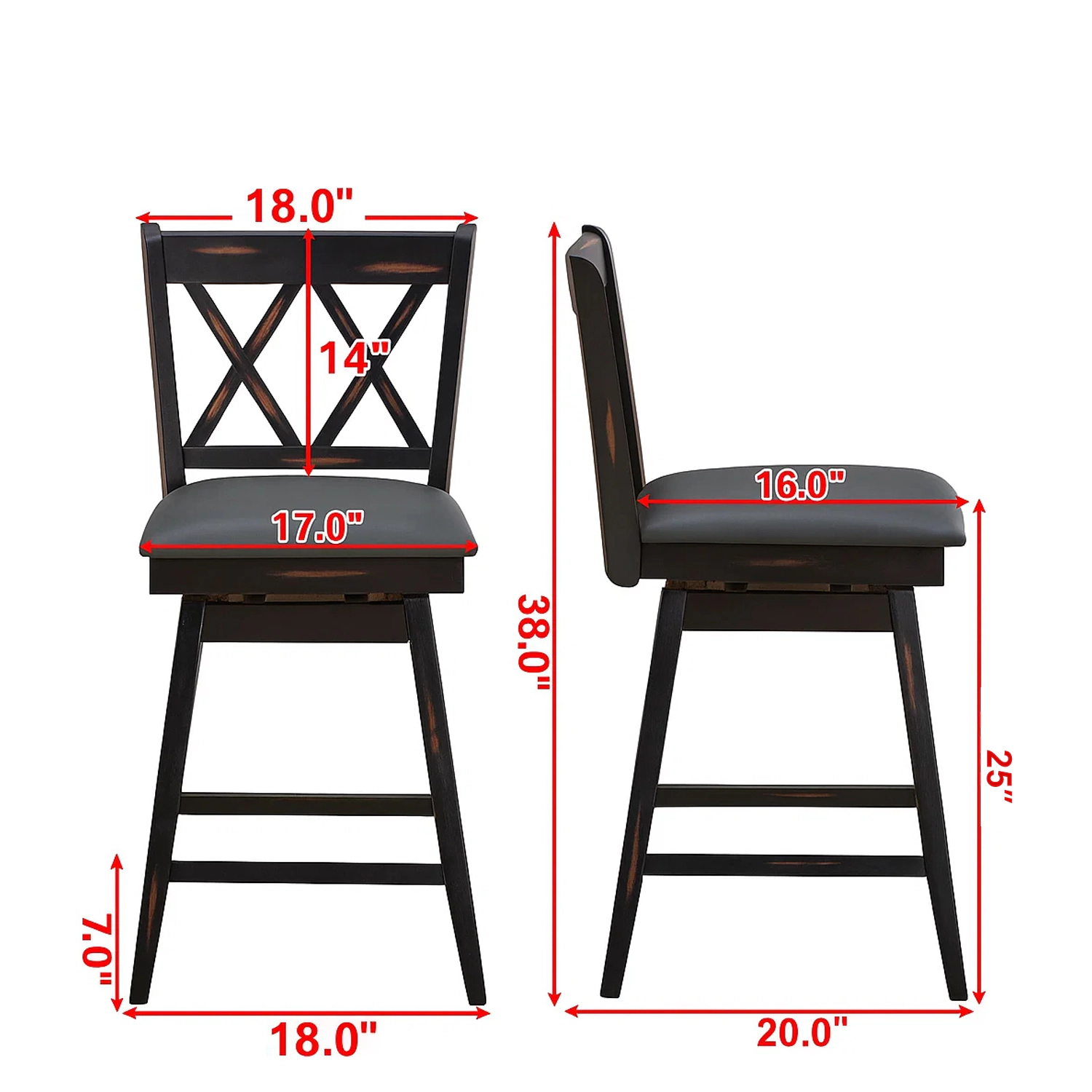 Hivvago Set of 2 Swivel Counter Stools with Rubber Wood Legs