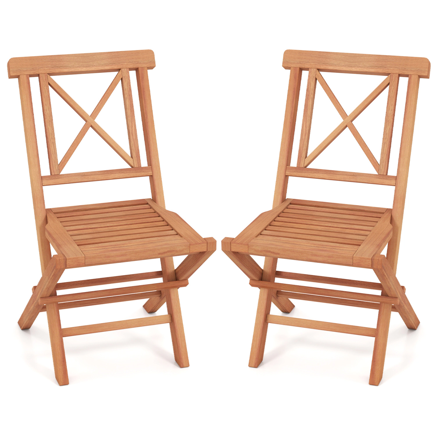LJG Teak Wood Folding Patio Chairs Set of 2 with Sturdy Frame & Comfort Back for Garden